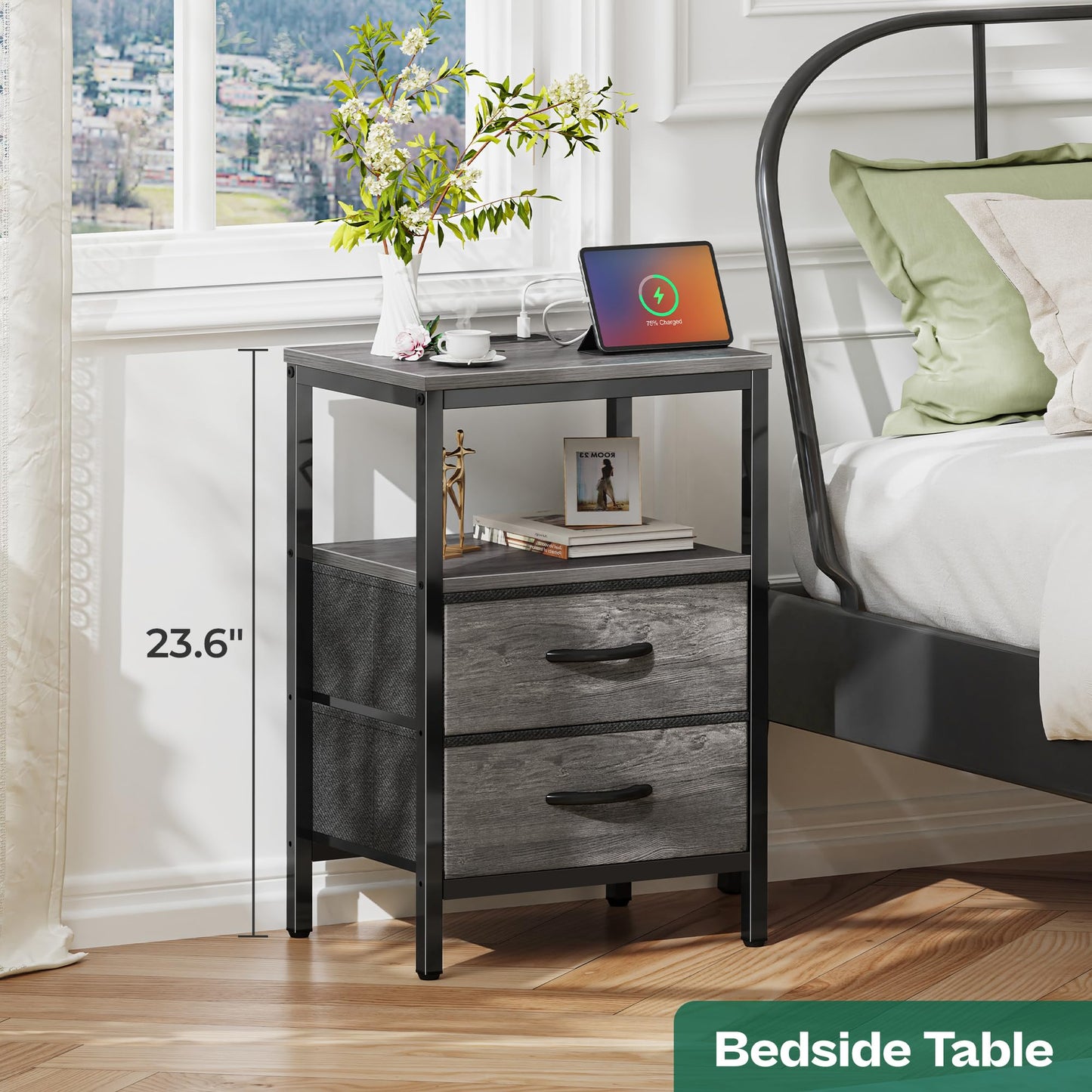Huuger Nightstand – Rustic Brown/Black