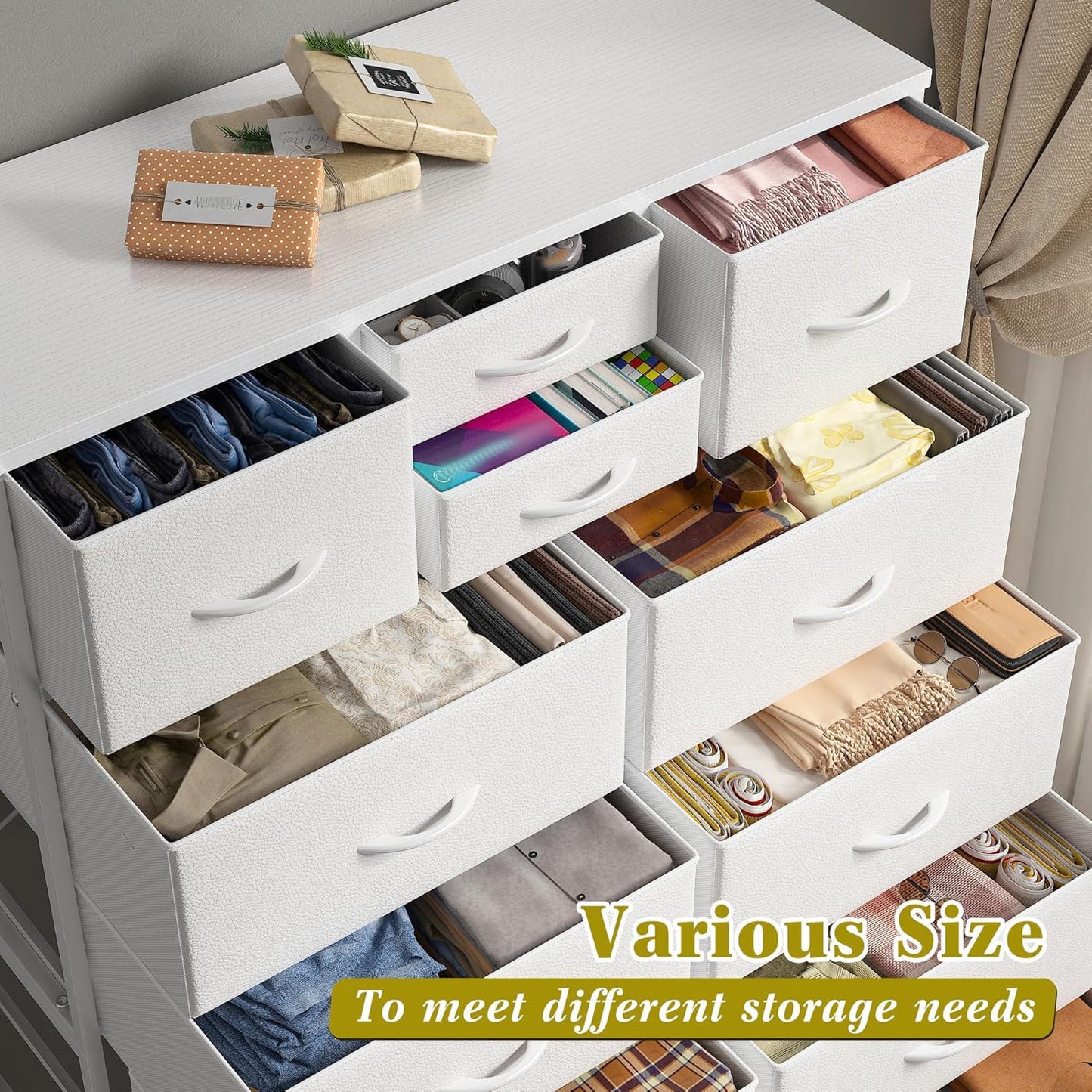 14-Drawer Fabric Dresser – Grey