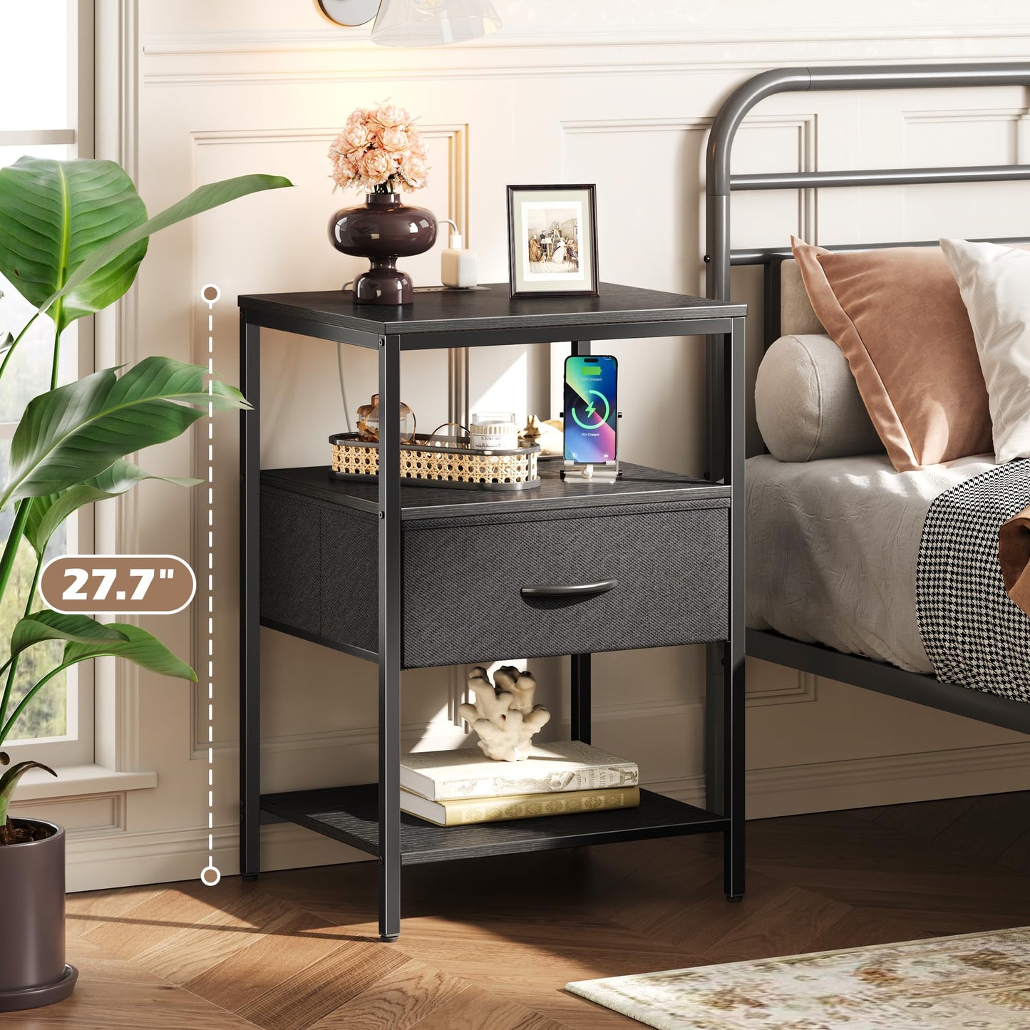 SUPERJARE Nightstand with Charging Station