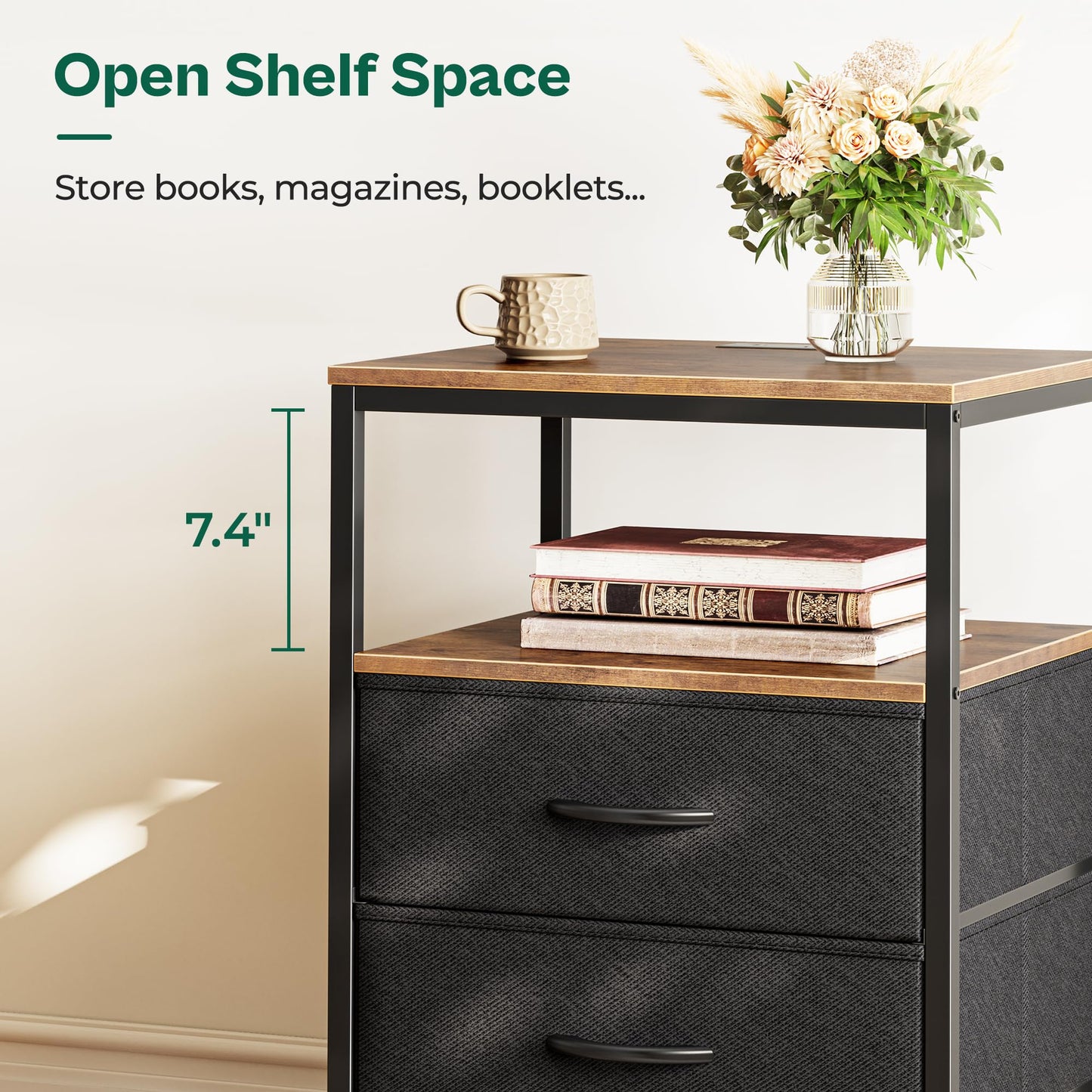 Huuger Nightstand – Rustic Brown/Black