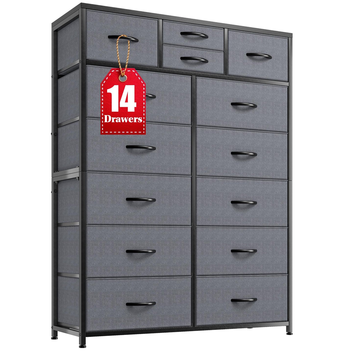 14-Drawer Fabric Dresser – Grey