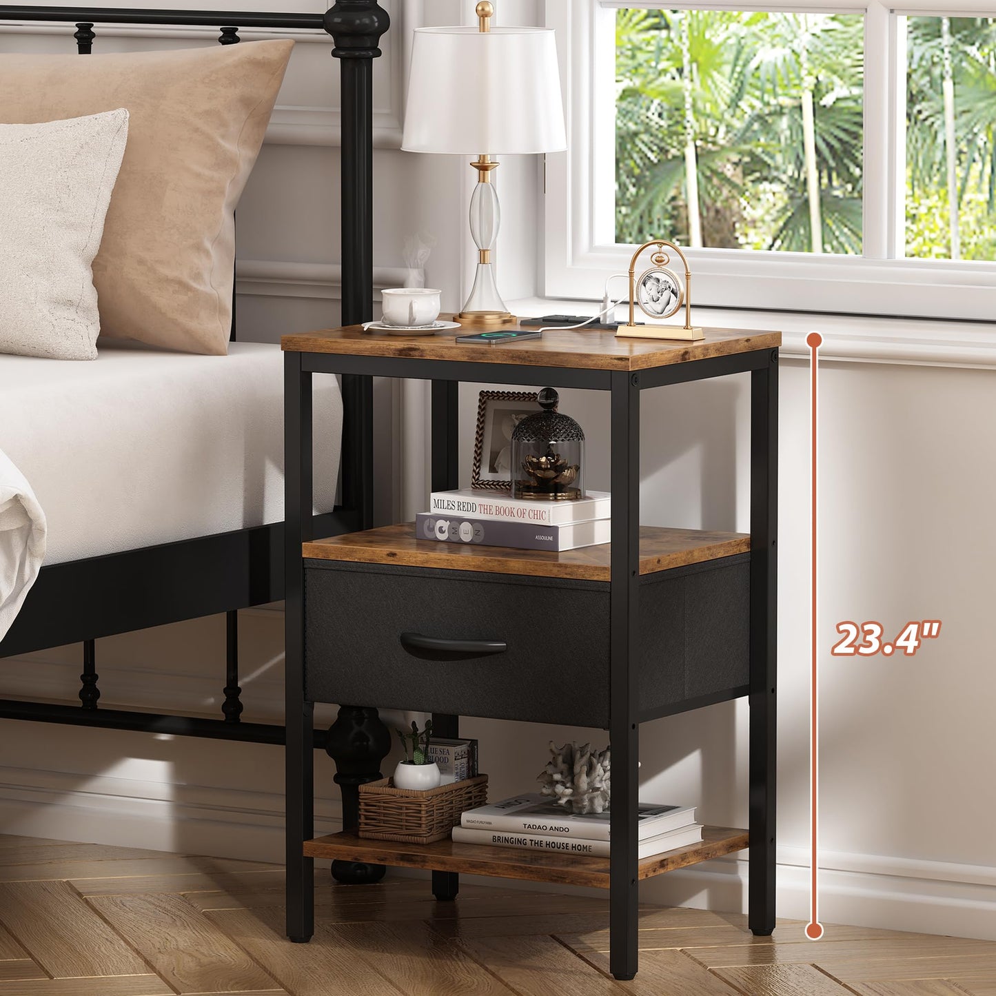 SUPERJARE Nightstand with Charging Station