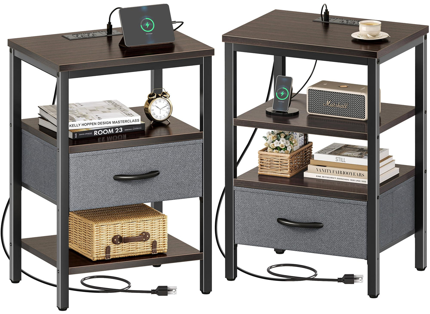 SUPERJARE Nightstand with Charging Station
