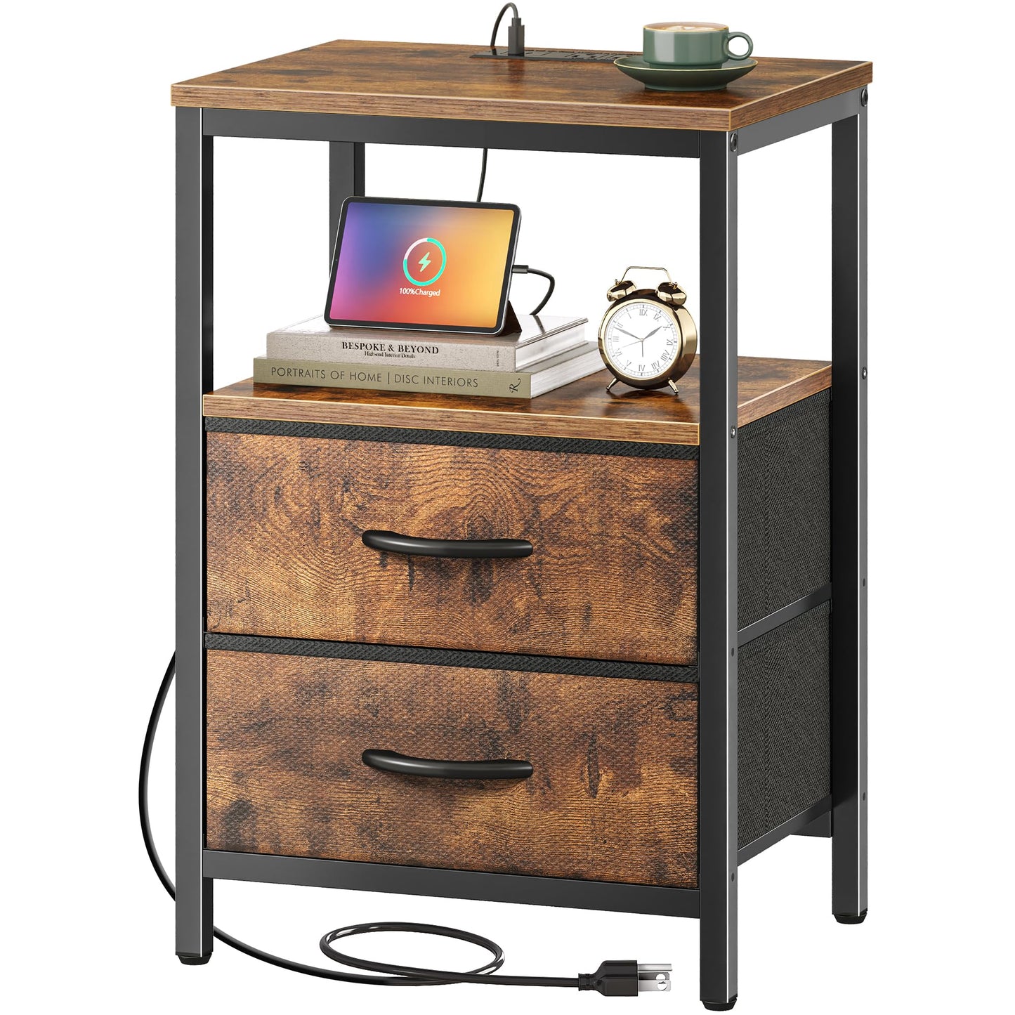 Huuger Nightstand – Rustic Brown/Black