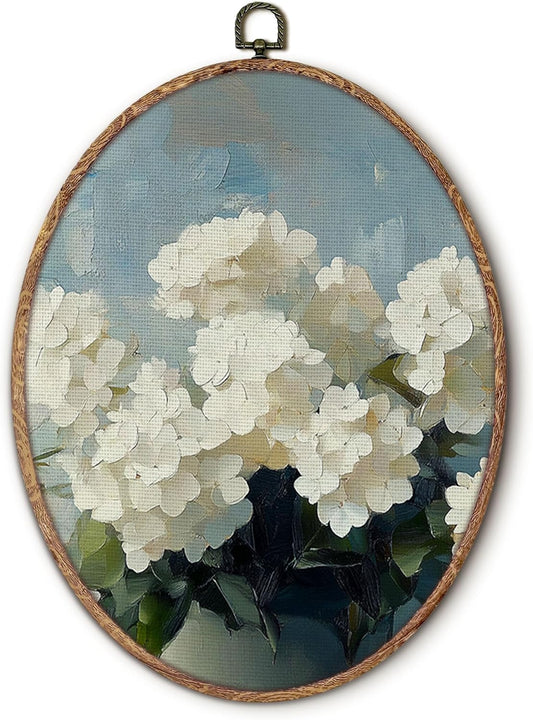 Hxlac White Hydrangea Oval Wall Art 8.5"x11.5"