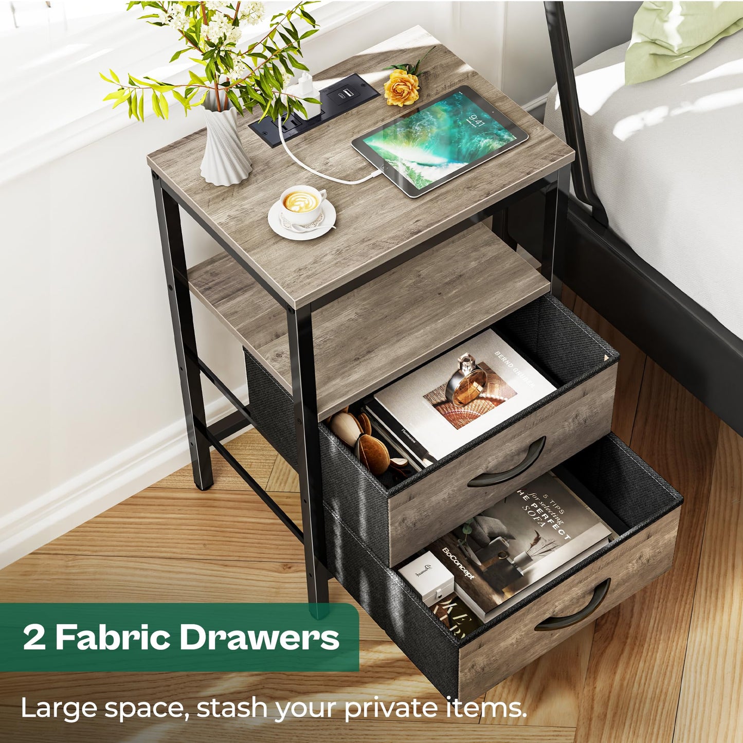 Huuger Nightstand – Rustic Brown/Black