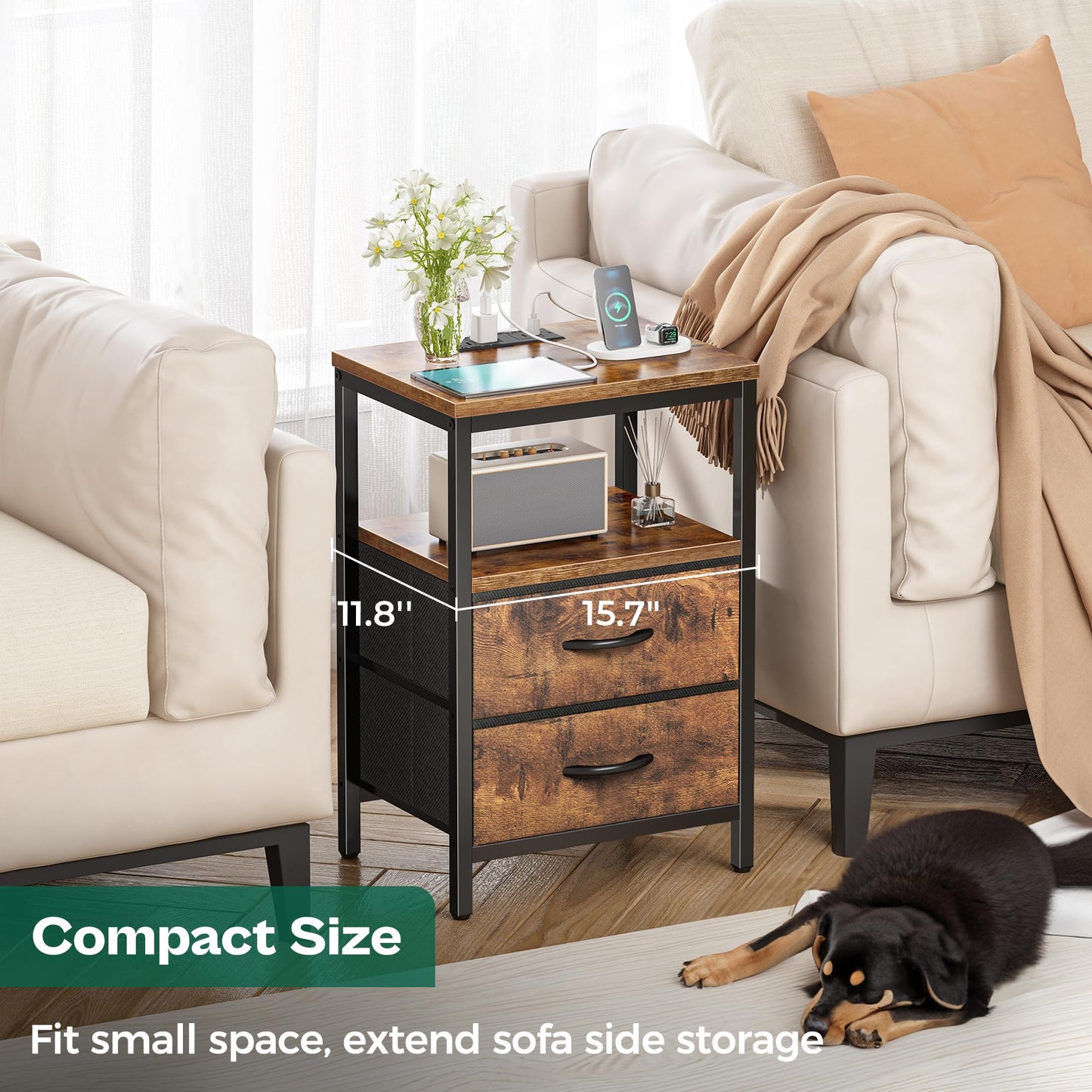 Huuger Nightstand – Rustic Brown/Black