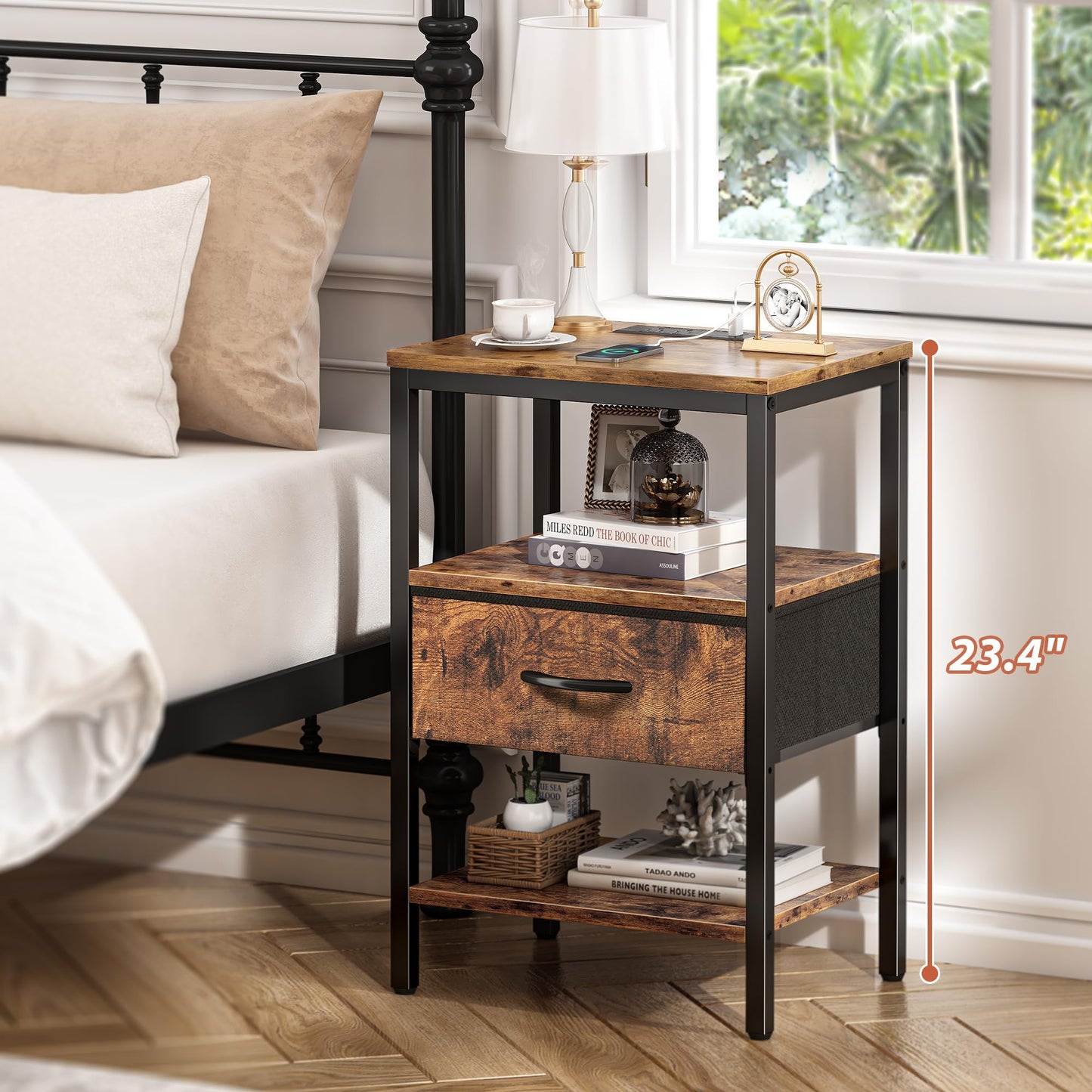SUPERJARE Nightstand with Charging Station