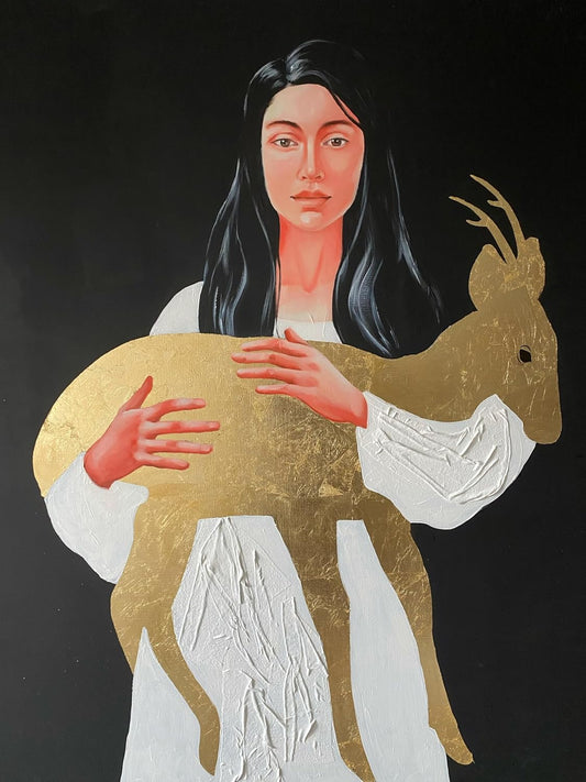 Golden Antelope Mixed Media Painting 40"x47"