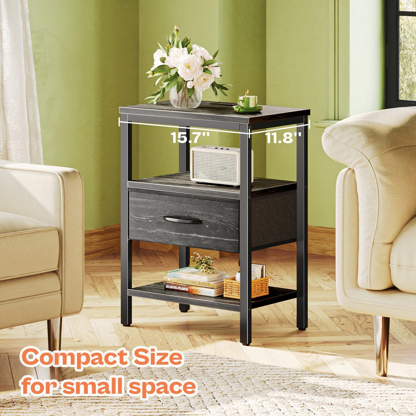 SUPERJARE Nightstand with Charging Station