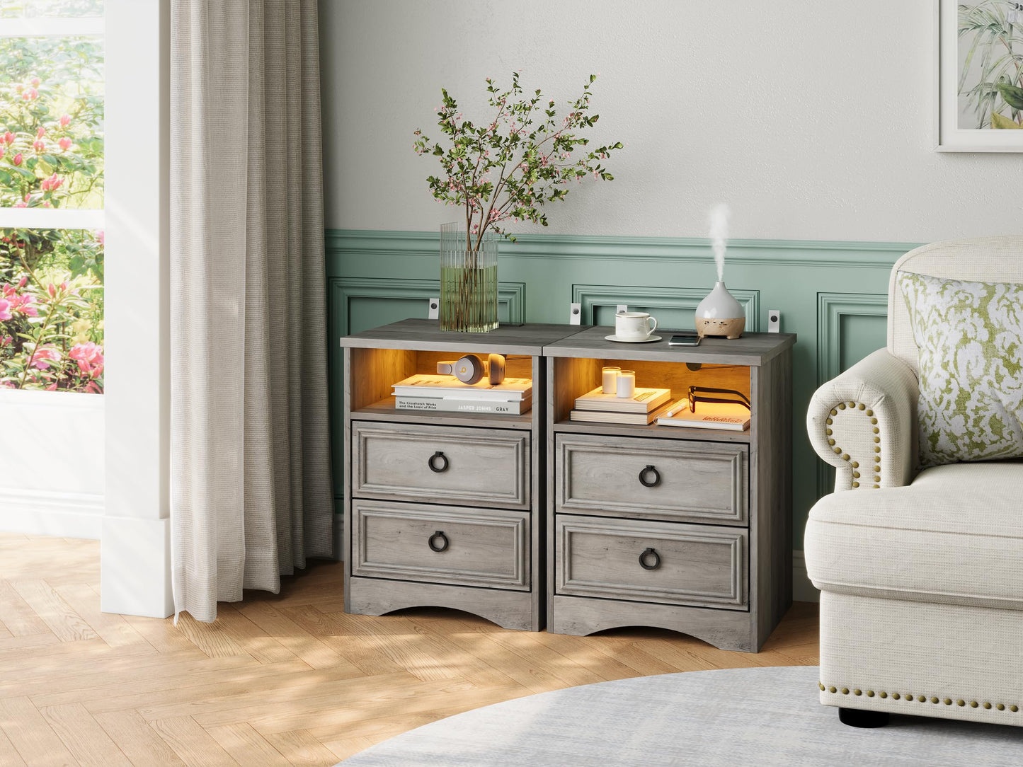 Nightstand Set of 2 – Gray