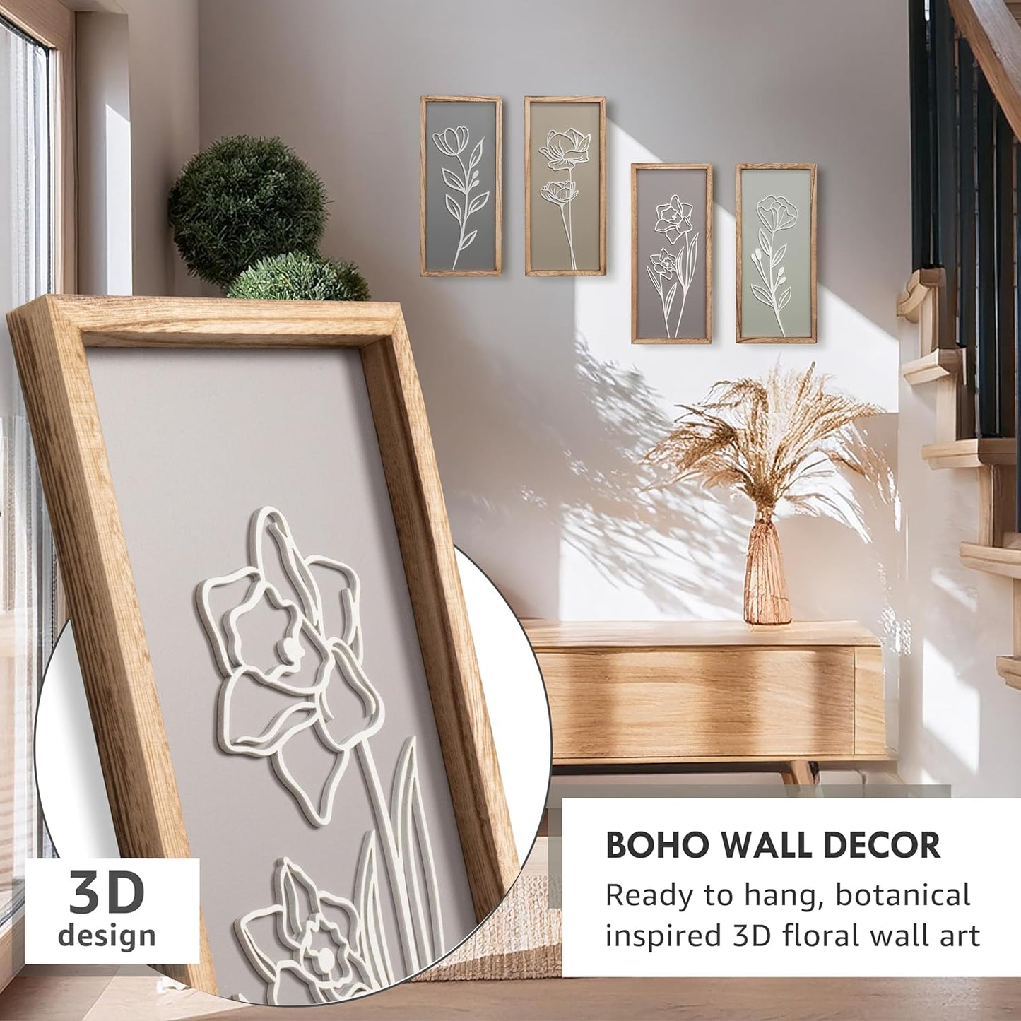 3D Wooden Floral Wall Art Set of 4