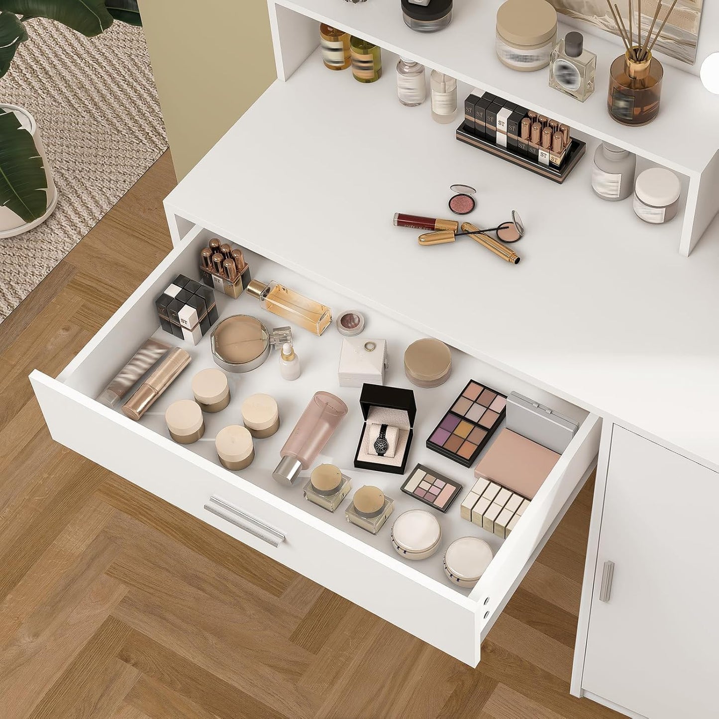 Quimoo Vanity Desk with Mirror & Lights, White