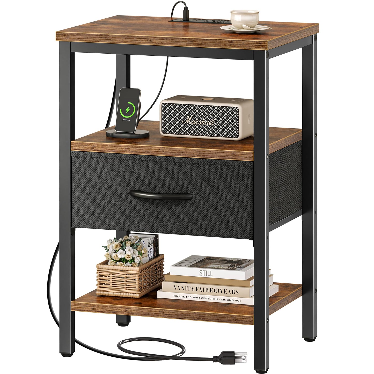 SUPERJARE Nightstand with Charging Station