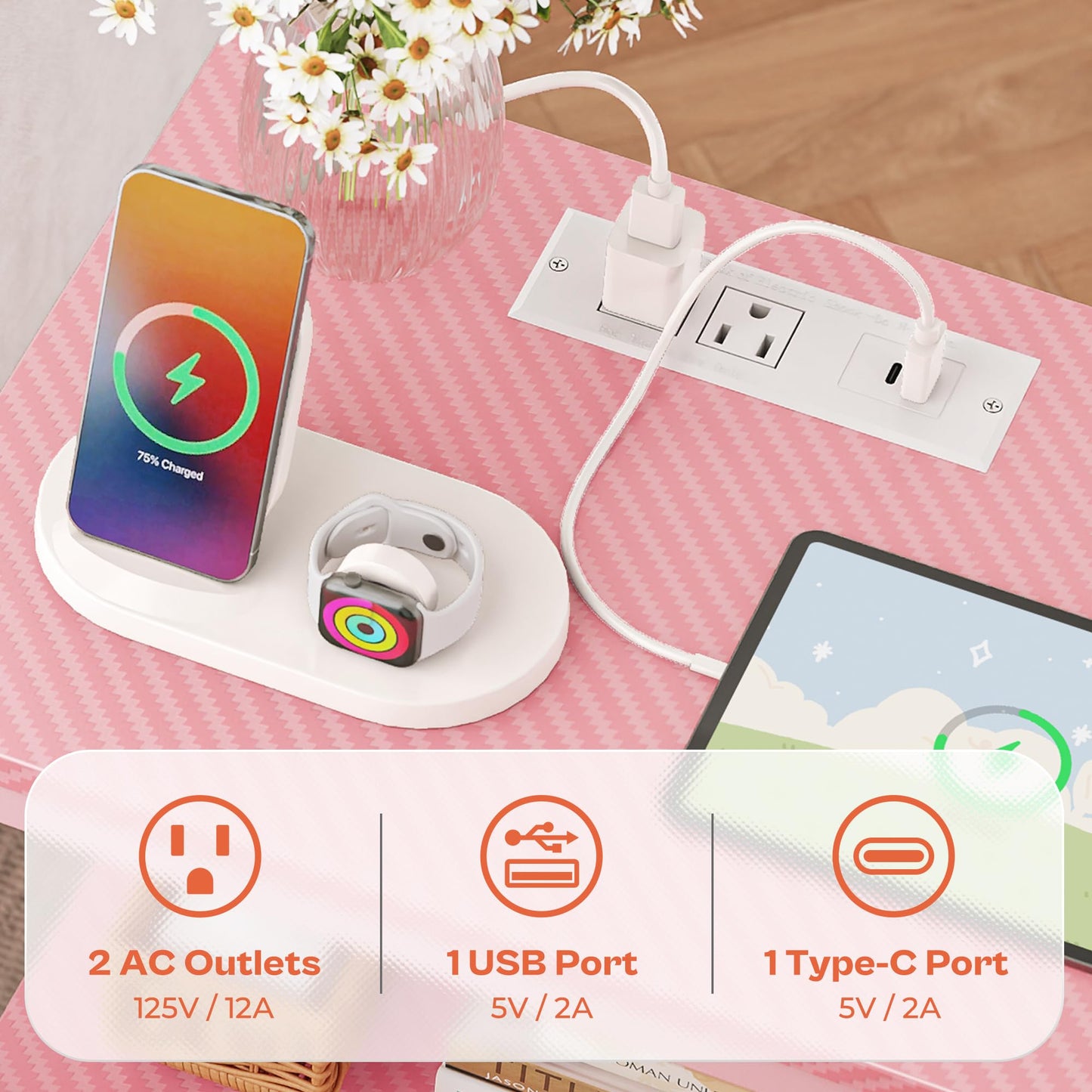 SUPERJARE Nightstand with Charging Station