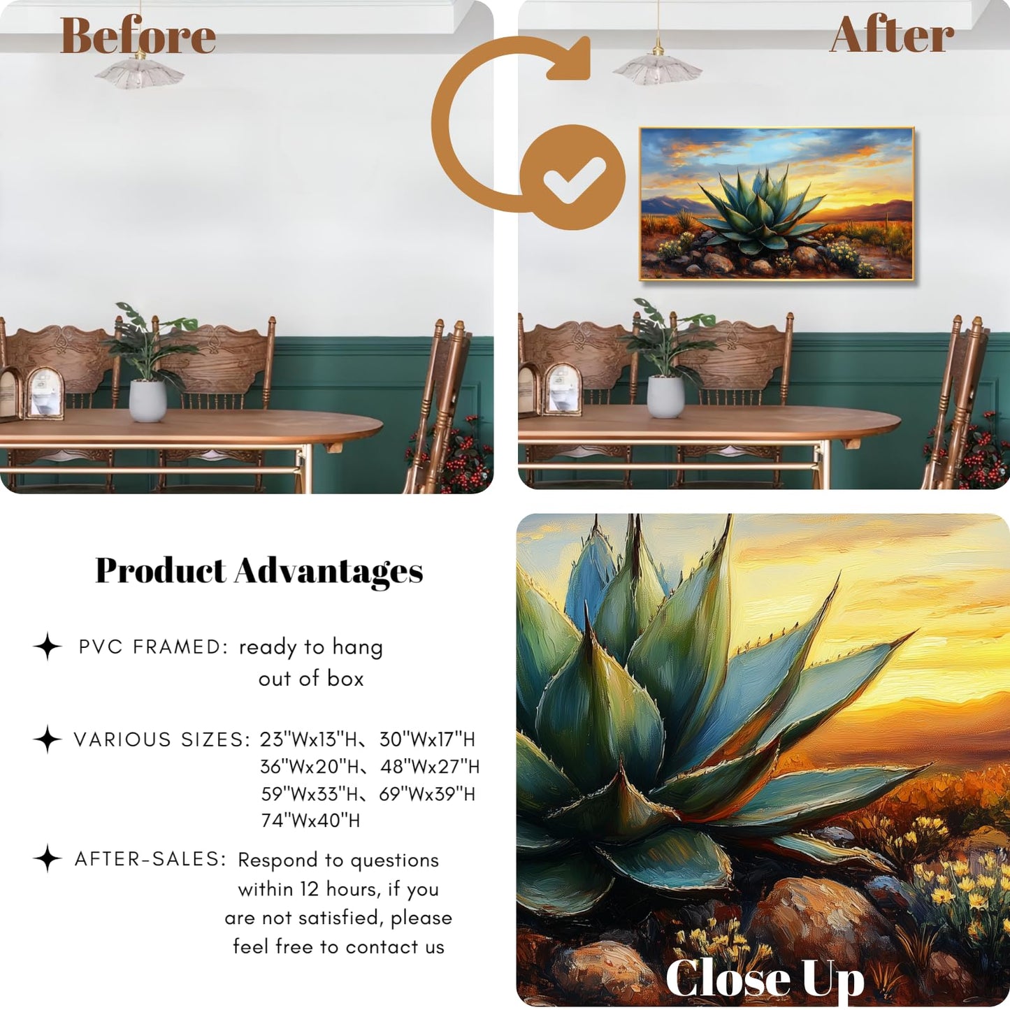 Agave Western Wall Art, 74"x40", Framed