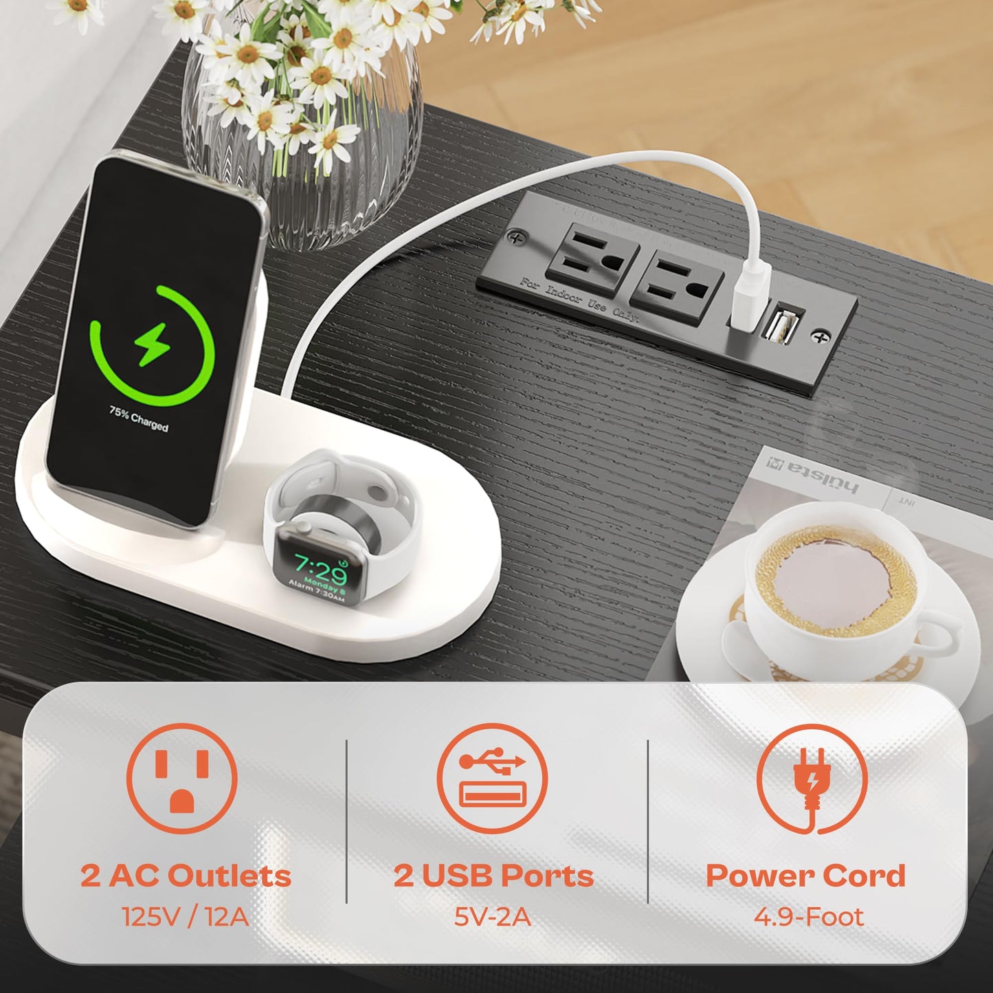 SUPERJARE Nightstand with Charging Station