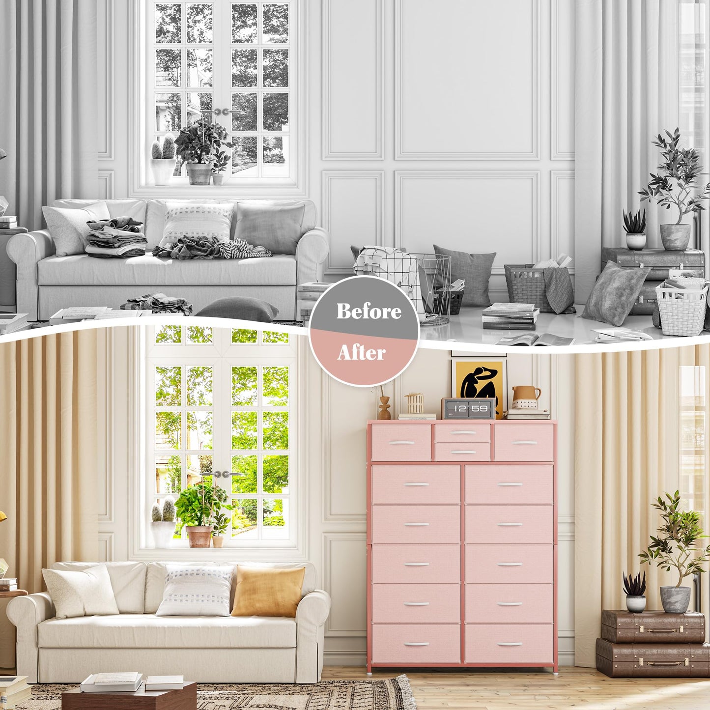 14-Drawer Fabric Dresser – Grey