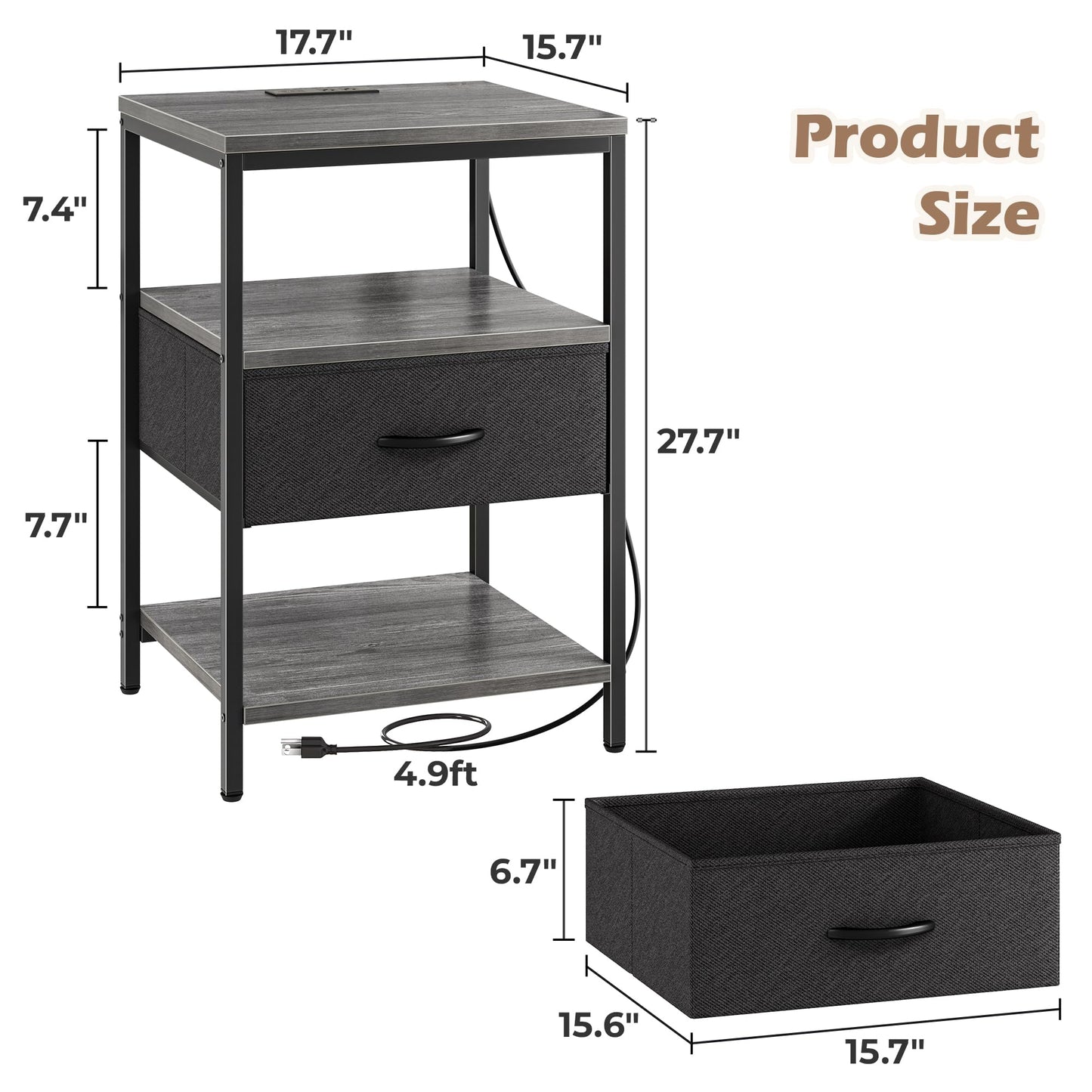SUPERJARE Nightstand with Charging Station