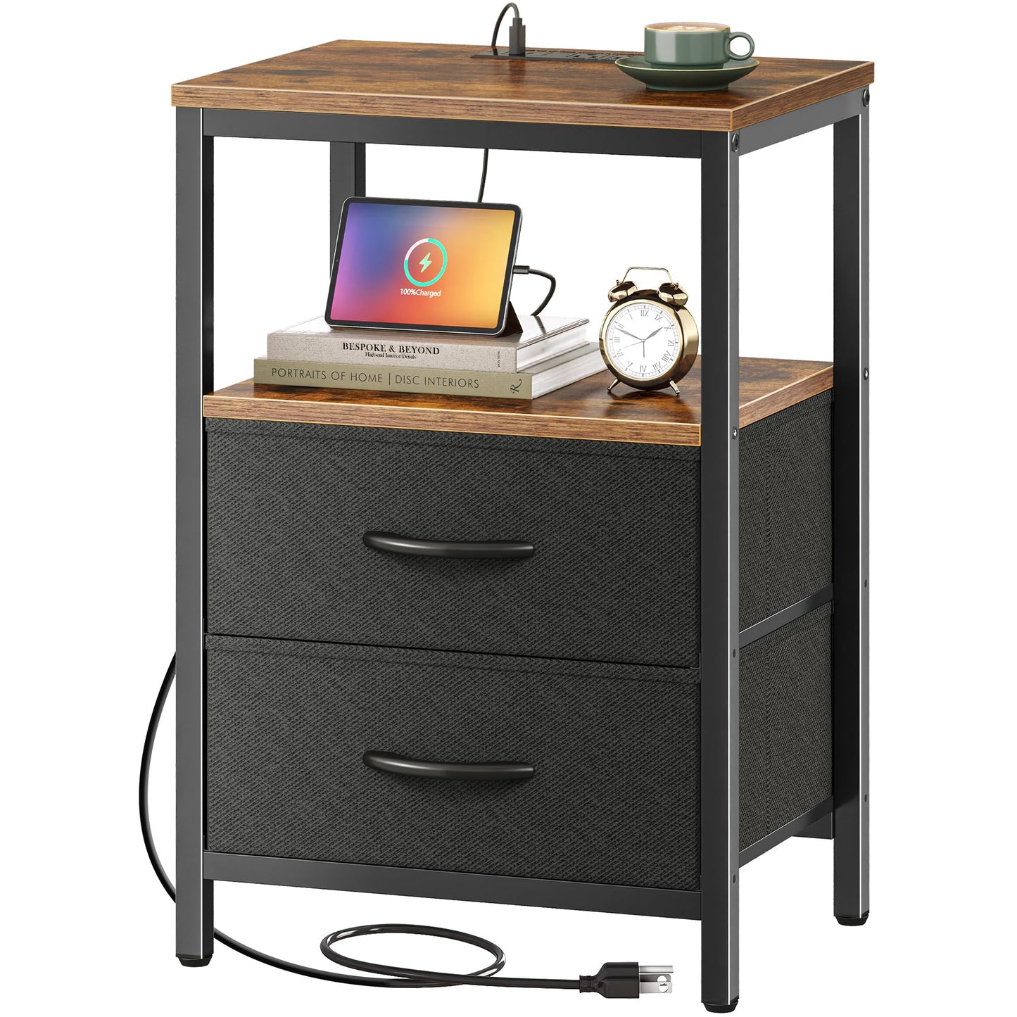 Huuger Nightstand – Rustic Brown/Black