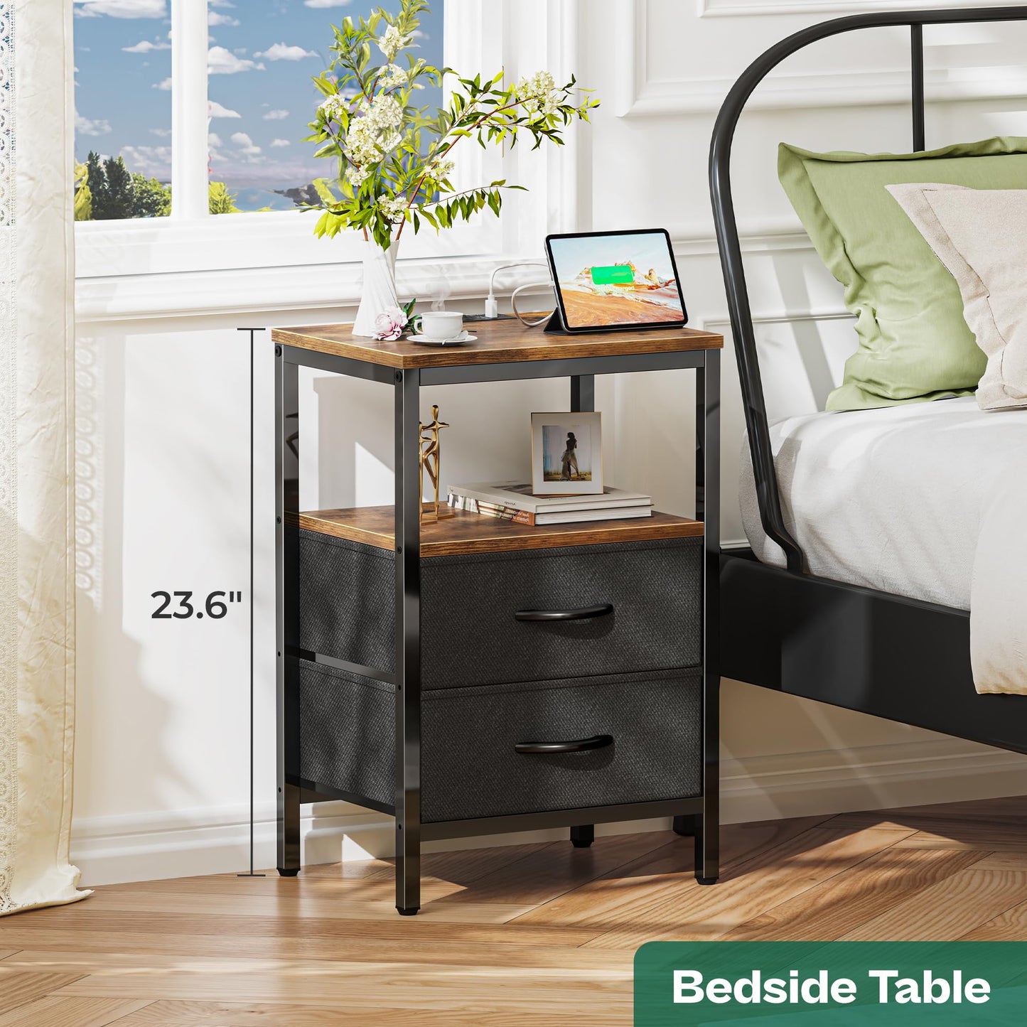 Huuger Nightstand – Rustic Brown/Black