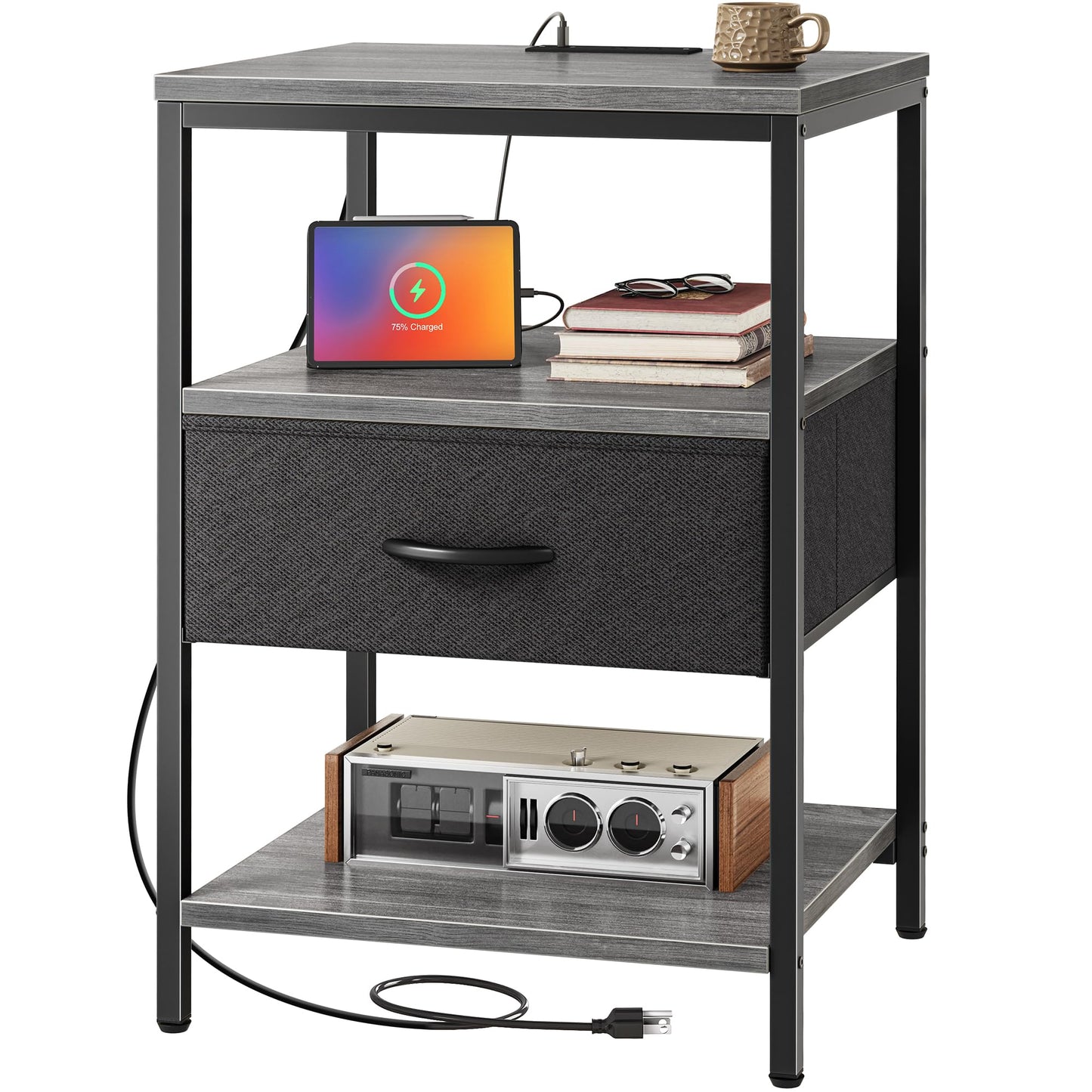 SUPERJARE Nightstand with Charging Station