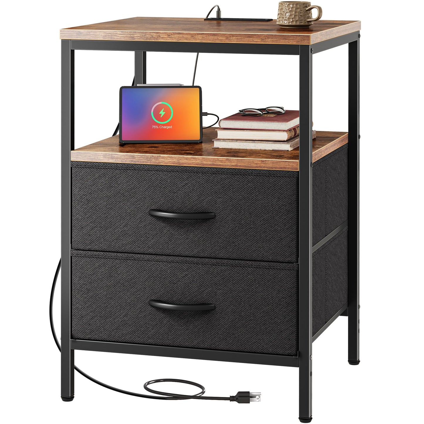 Huuger Nightstand – Rustic Brown/Black