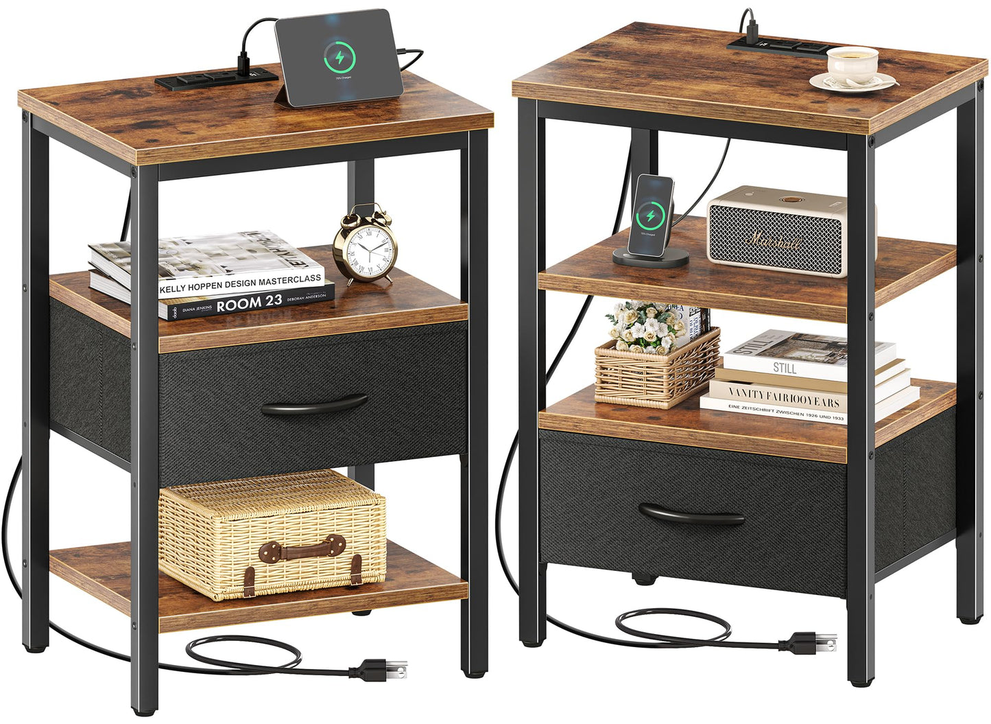 SUPERJARE Nightstand with Charging Station