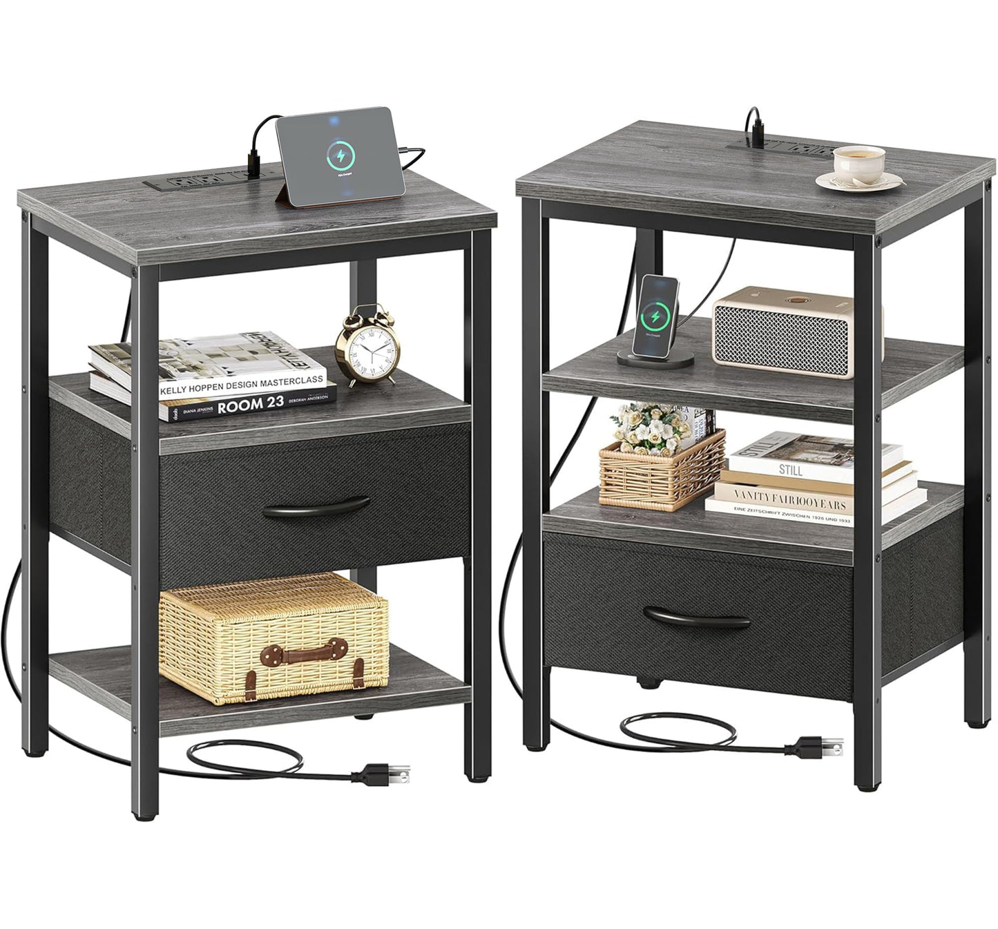 SUPERJARE Nightstand with Charging Station