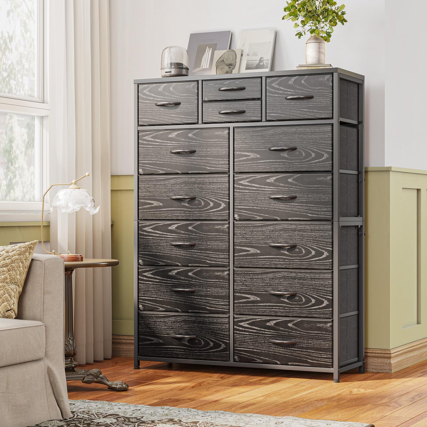 14-Drawer Fabric Dresser – Grey