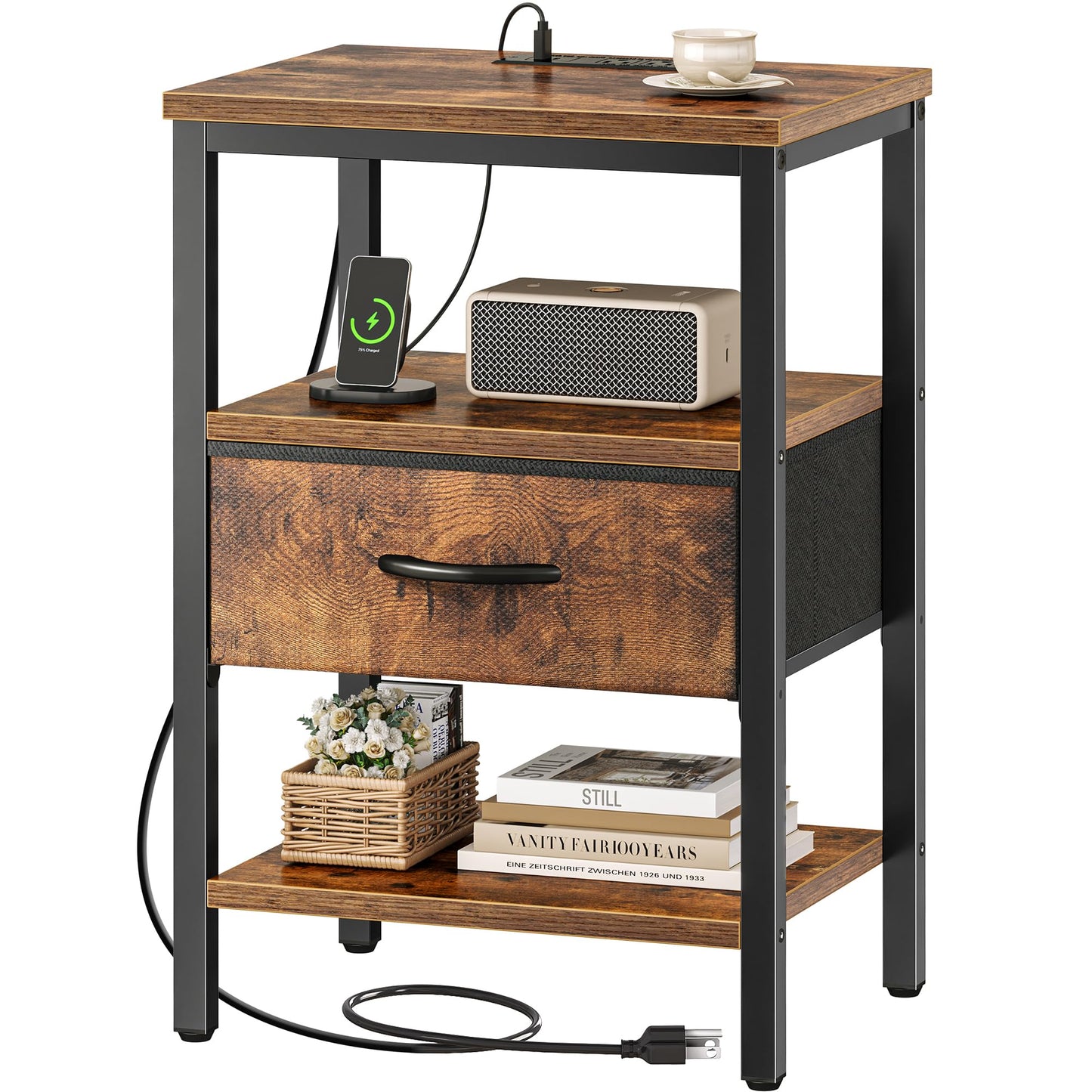 SUPERJARE Nightstand with Charging Station