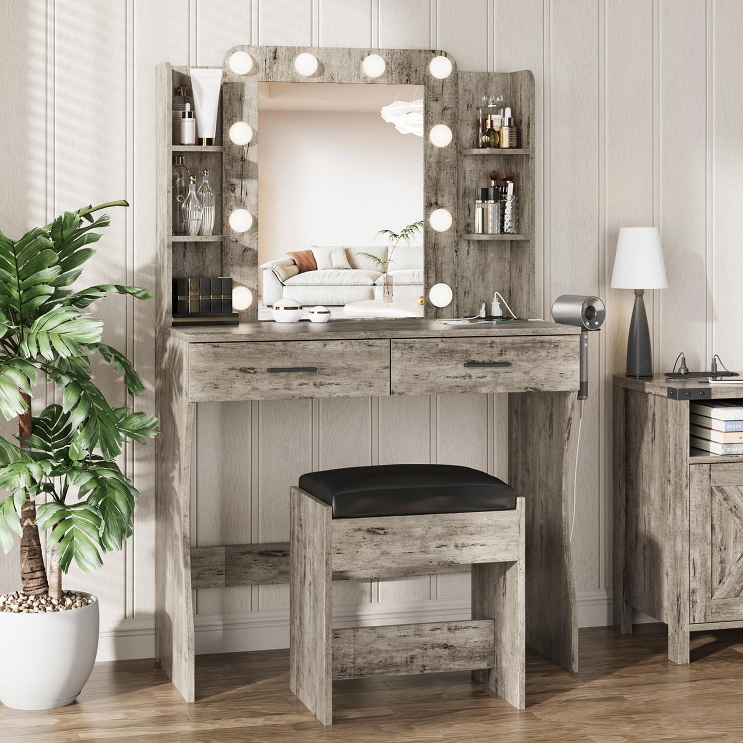 Vabches Vanity Desk with Lights, White