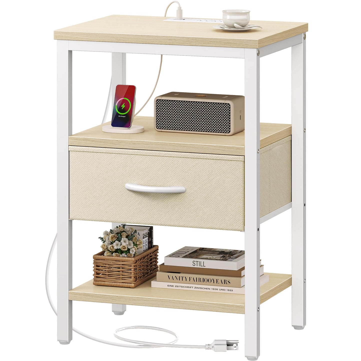 SUPERJARE Nightstand with Charging Station