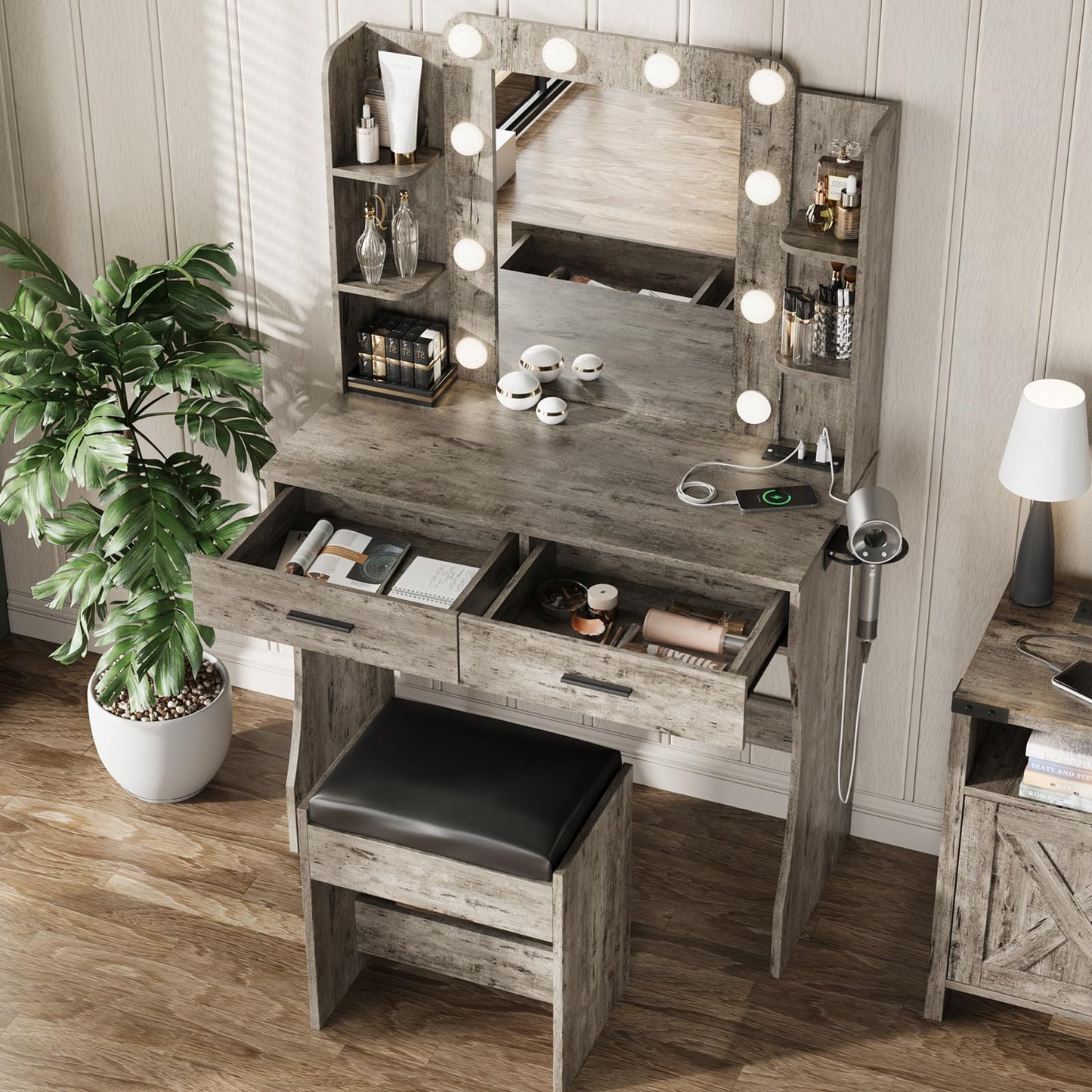 Vabches Vanity Desk with Lights, White