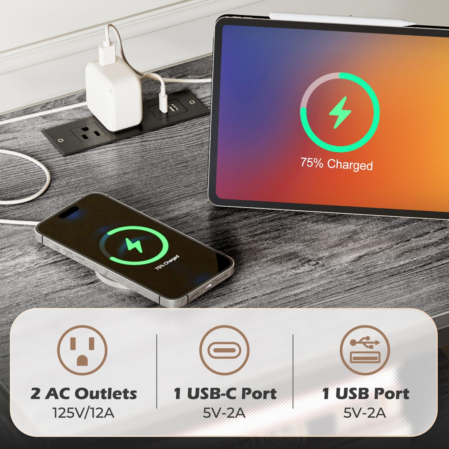 SUPERJARE Nightstand with Charging Station
