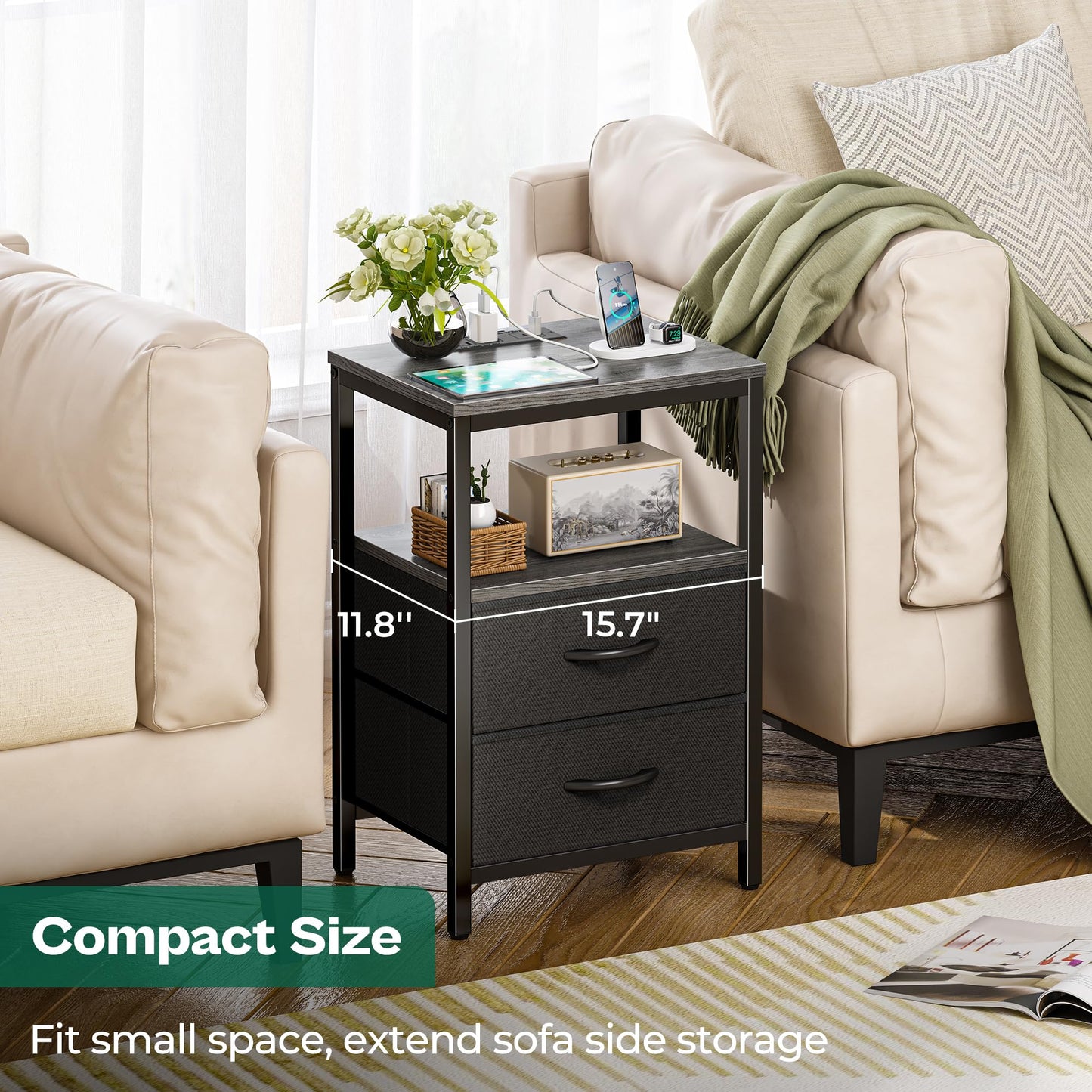 Huuger Nightstand – Rustic Brown/Black