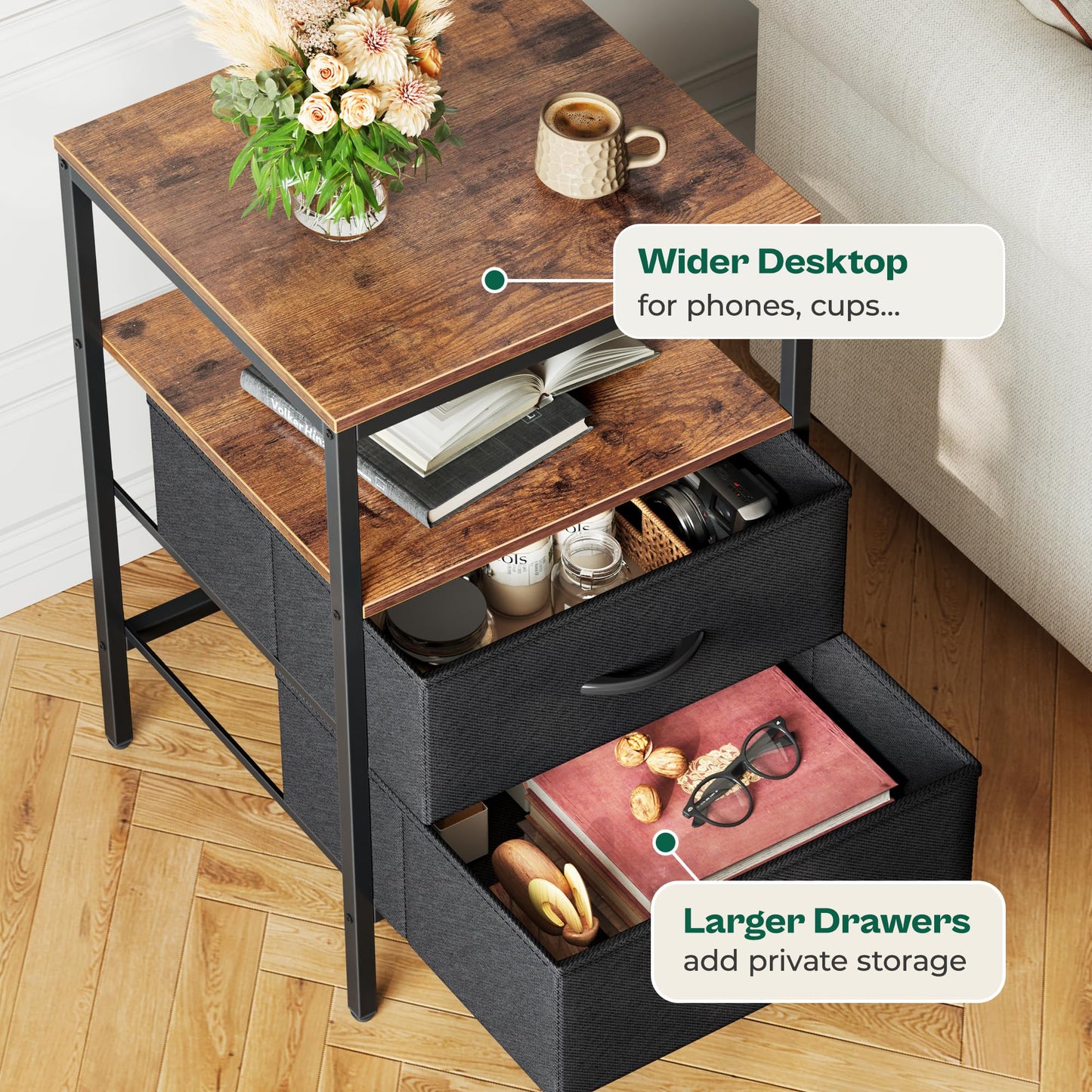 Huuger Nightstand – Rustic Brown/Black