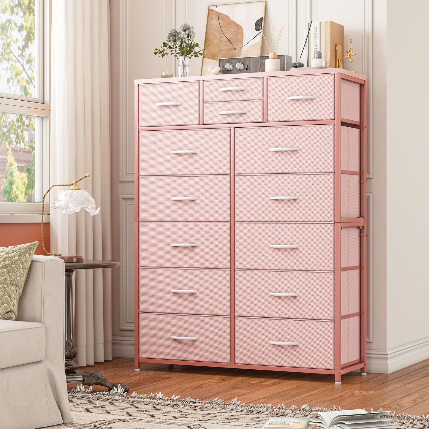 14-Drawer Fabric Dresser – Grey