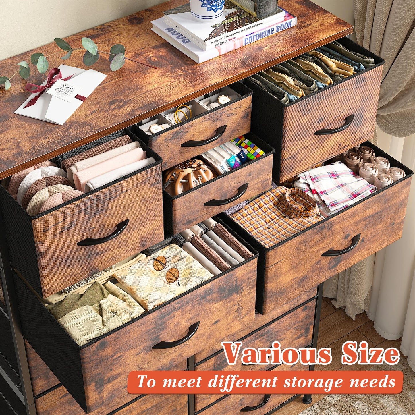14-Drawer Fabric Dresser – Grey