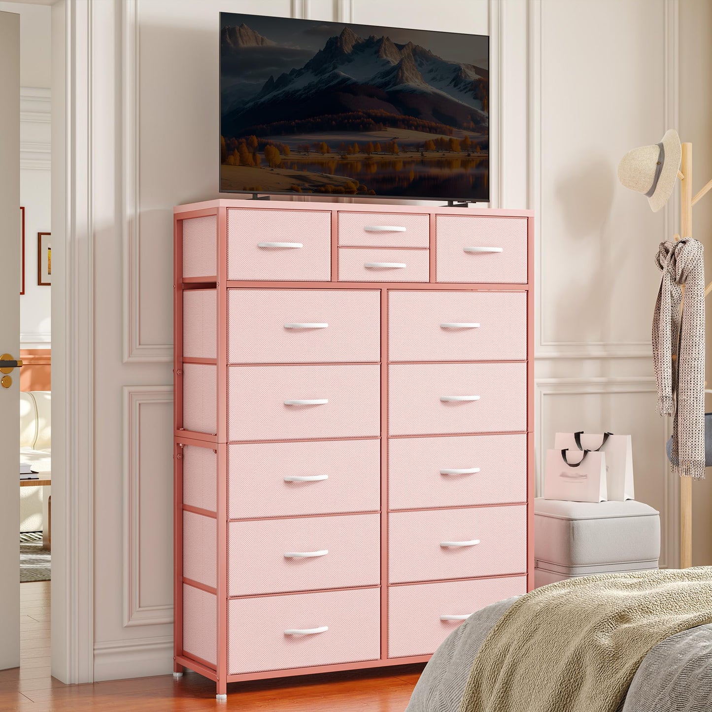 14-Drawer Fabric Dresser – Grey