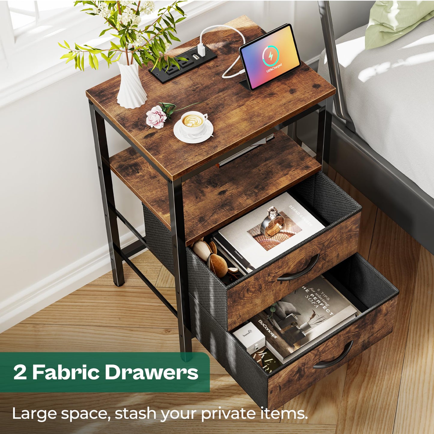 Huuger Nightstand – Rustic Brown/Black