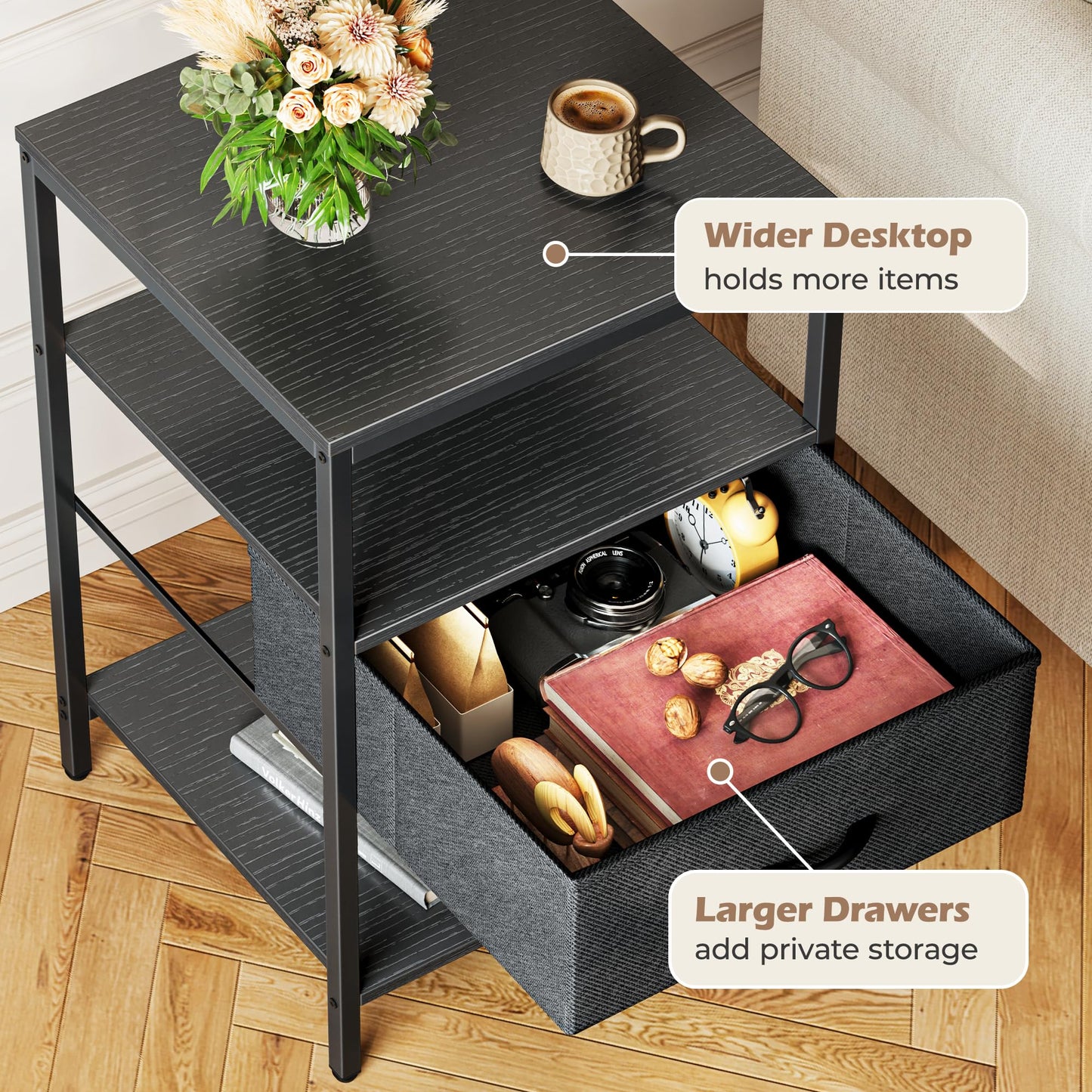 SUPERJARE Nightstand with Charging Station