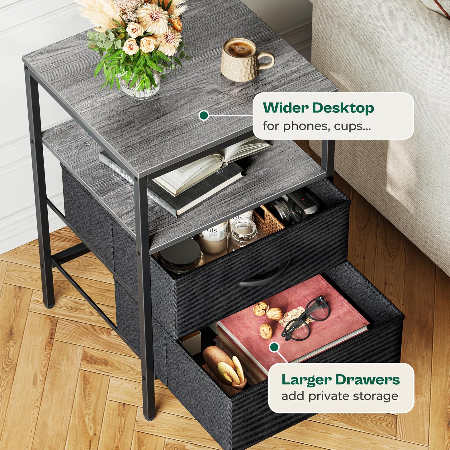 Huuger Nightstand – Rustic Brown/Black