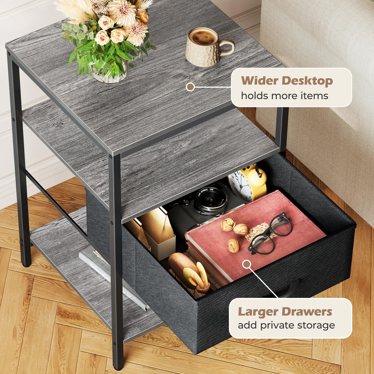 SUPERJARE Nightstand with Charging Station