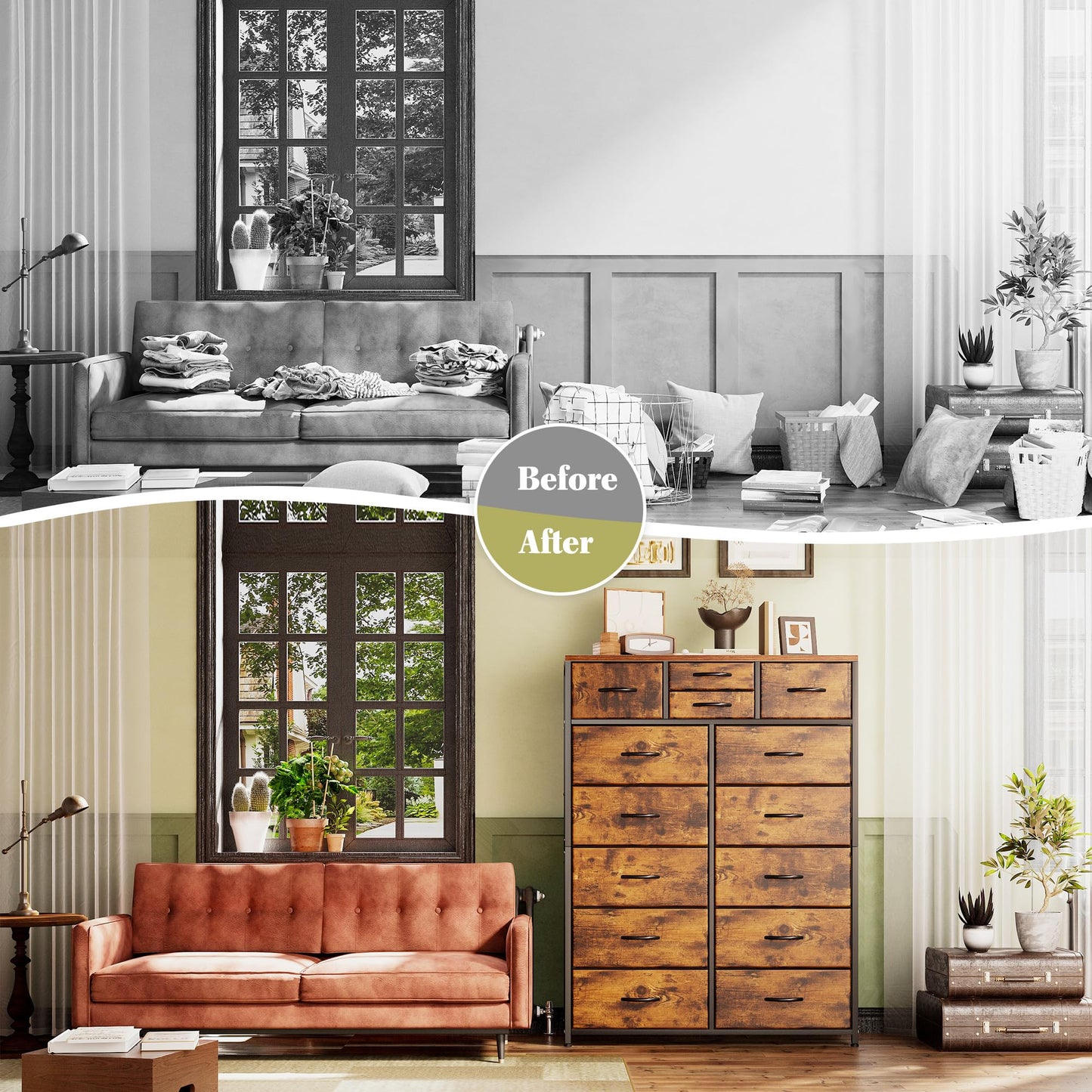 14-Drawer Fabric Dresser – Grey