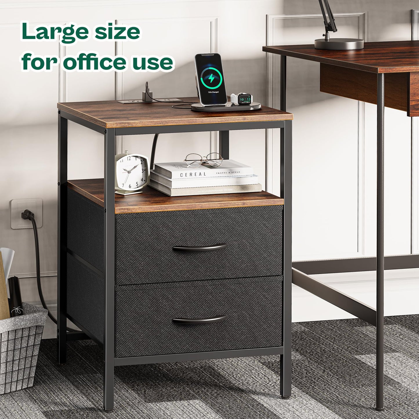 Huuger Nightstand – Rustic Brown/Black