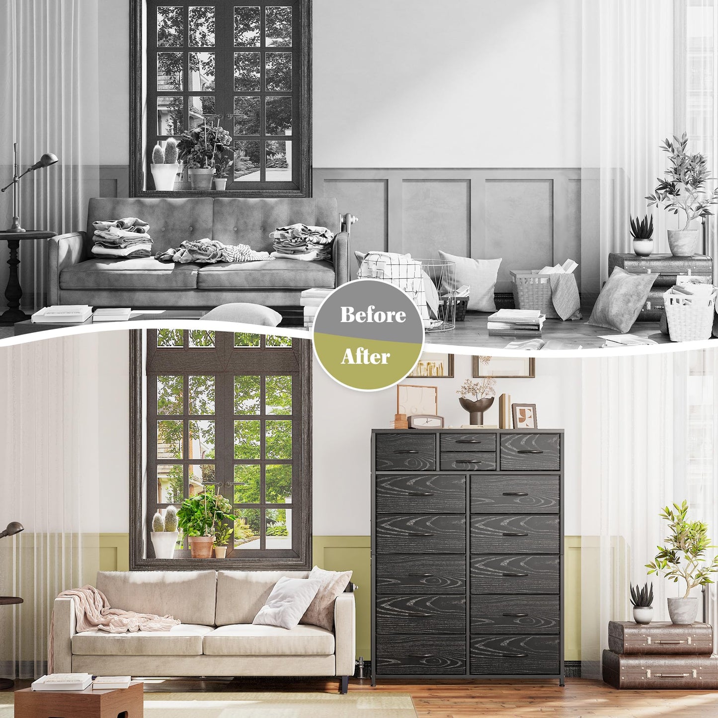 14-Drawer Fabric Dresser – Grey