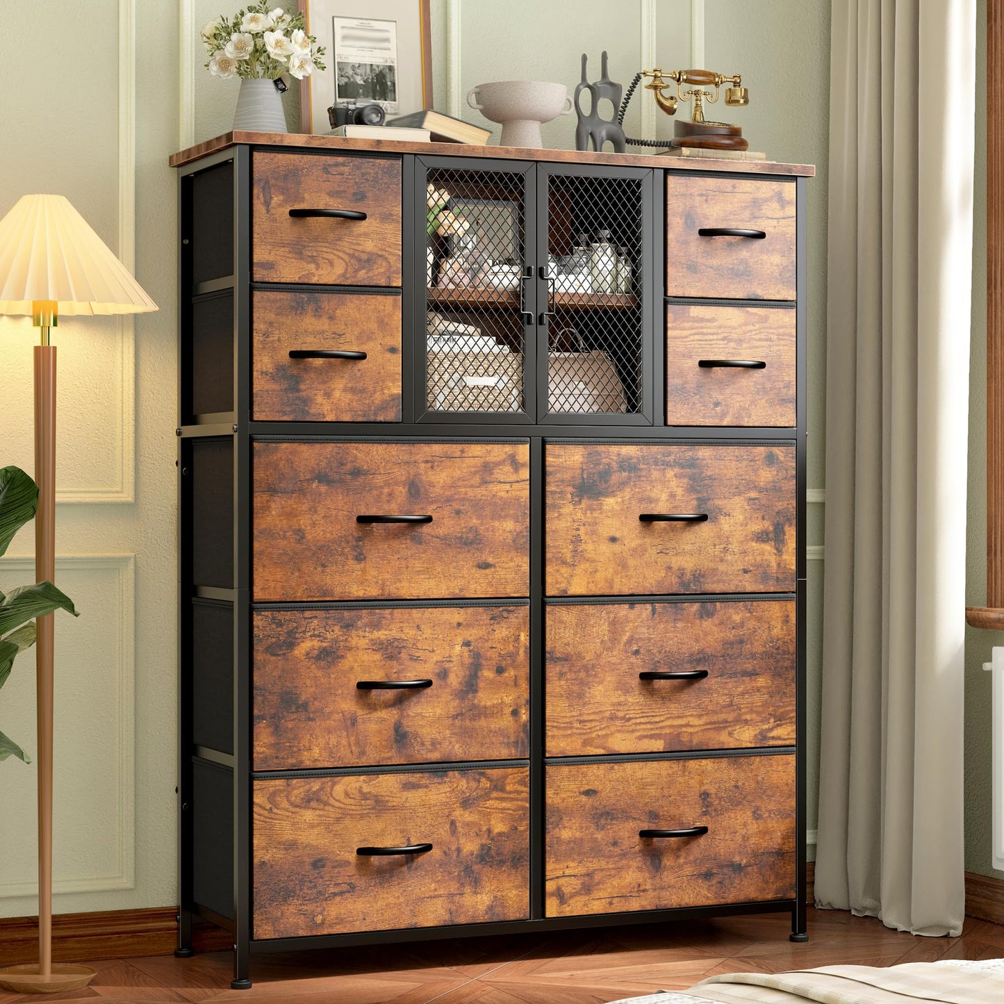 10-Drawer Rustic Brown Dresser 48.2"x38.1"x11.8"