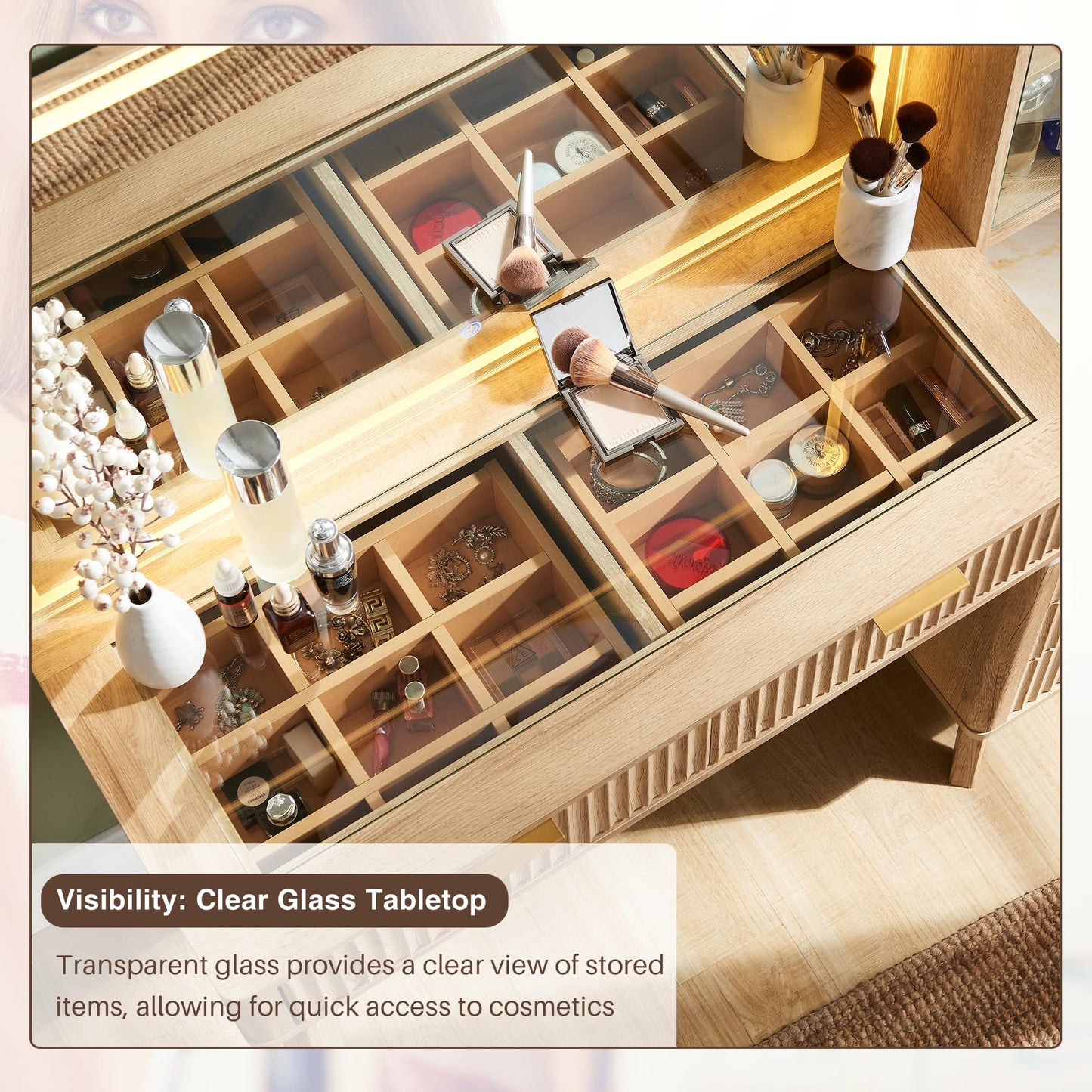 T4TREAM 48" Fluted Makeup Vanity Desk – Oak