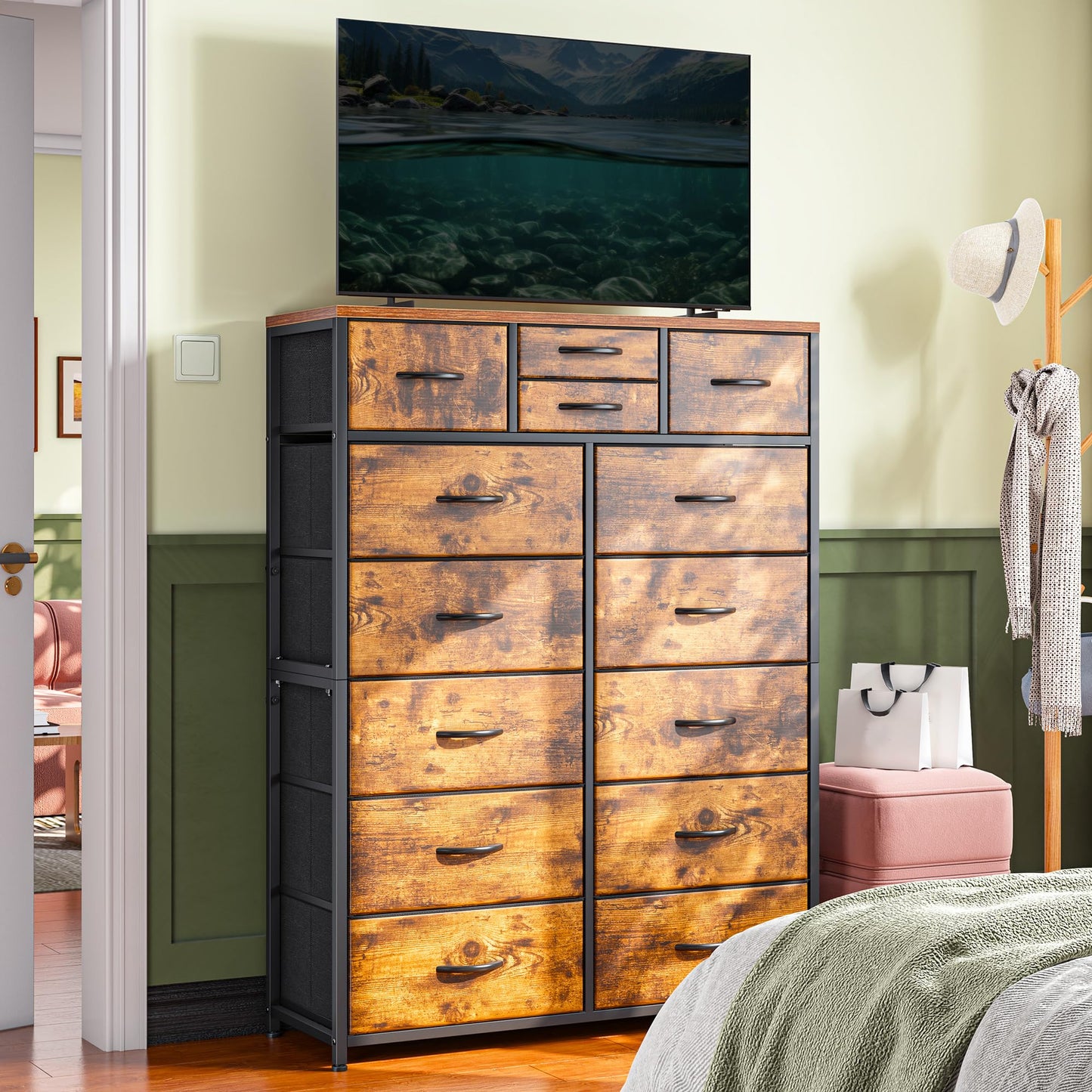 14-Drawer Fabric Dresser – Grey